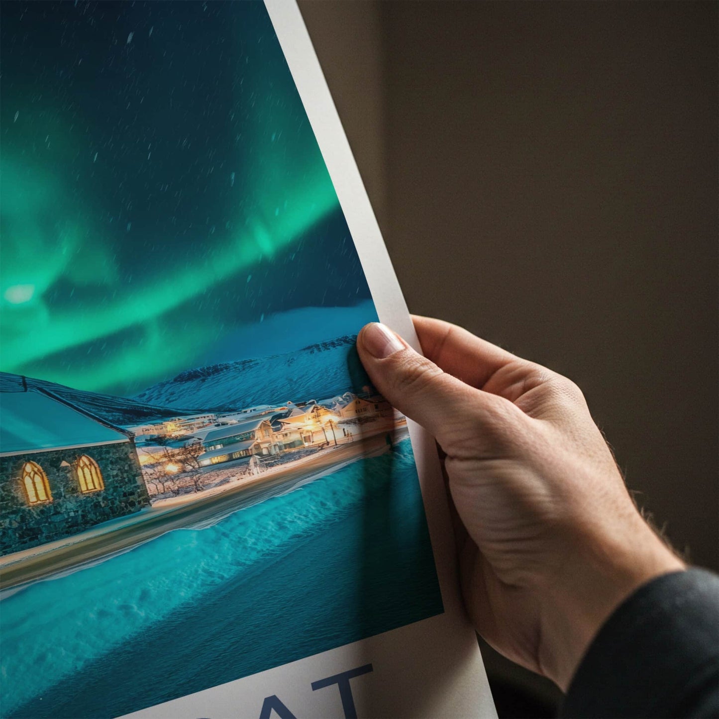 ILULISSAT Poster - Greenland Travel Art - Aurora Church Winter Home Decor