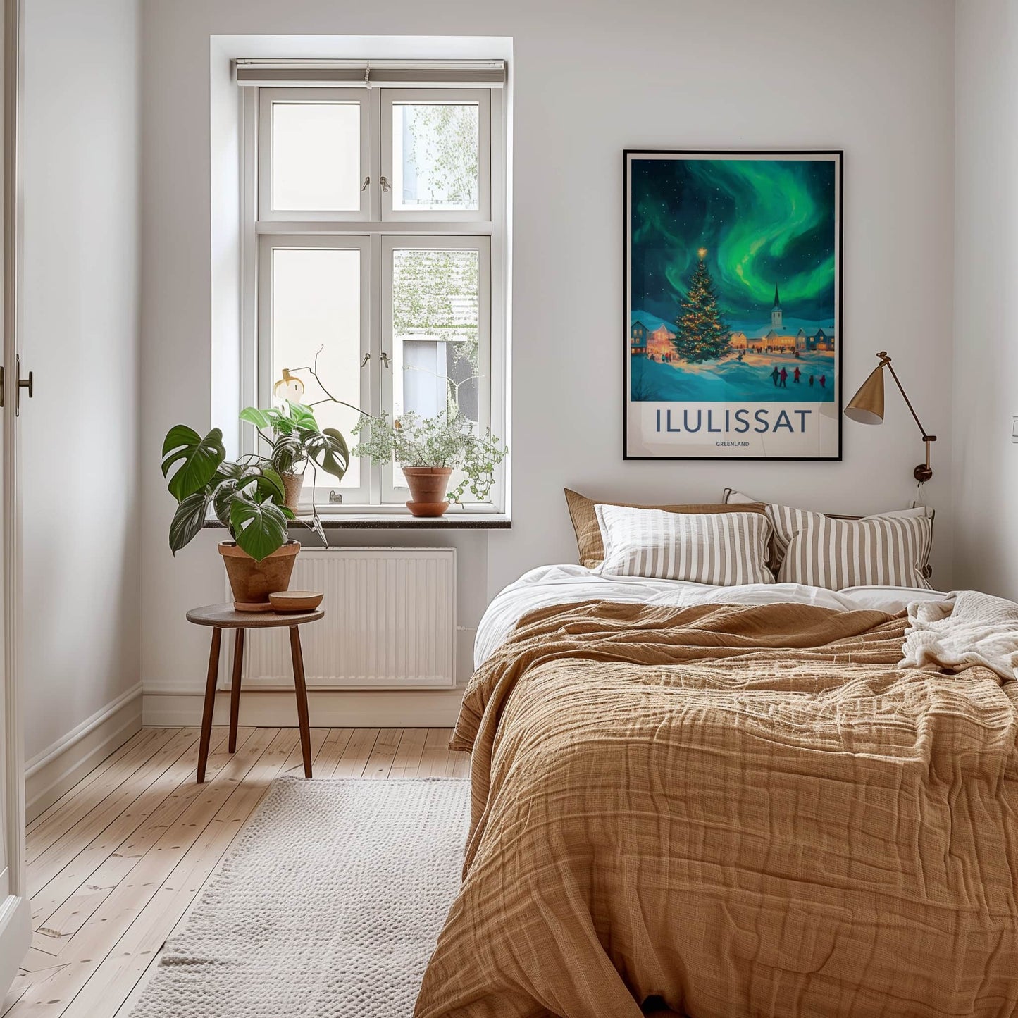 Ilulissat Poster - Greenland Travel Art - Christmas Aurora Village Home Decor