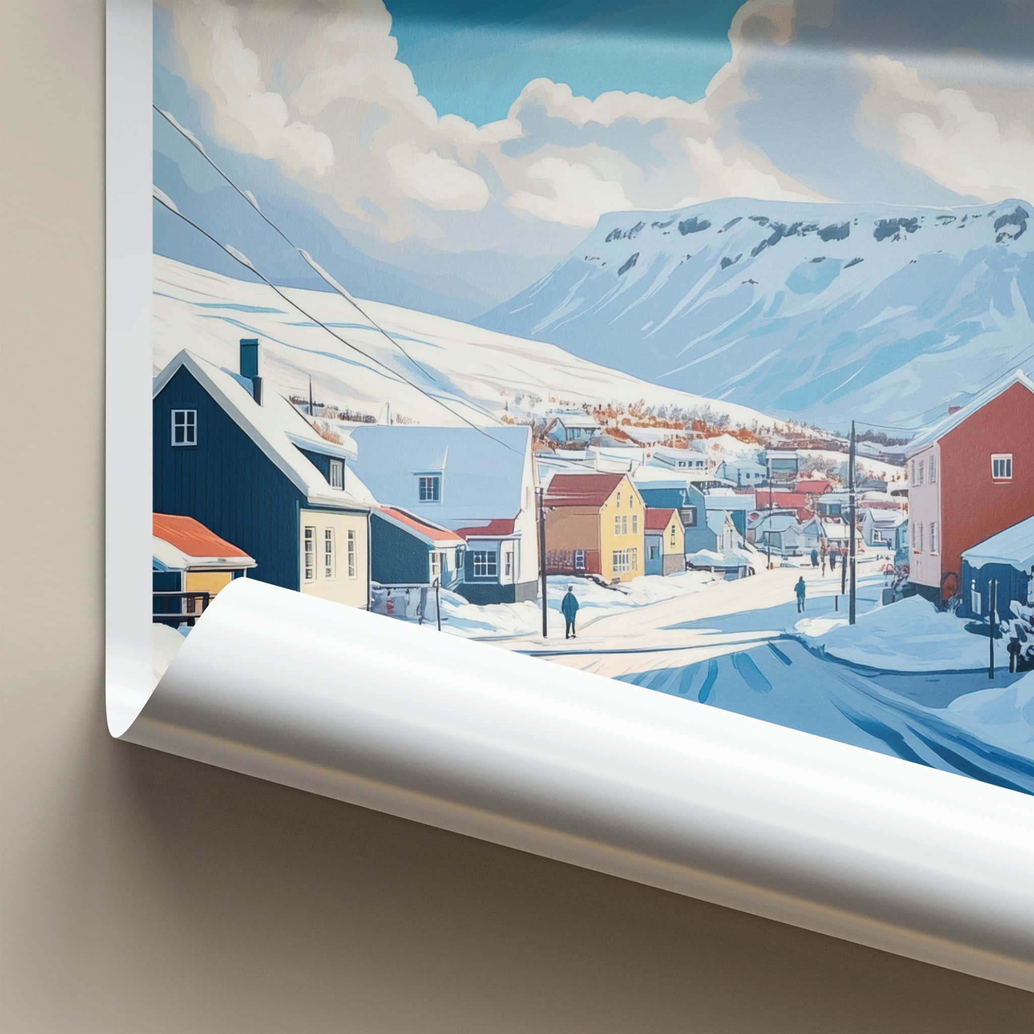 Ilulissat Poster - Greenland Travel Art - Winter Mountain Village Home Decor