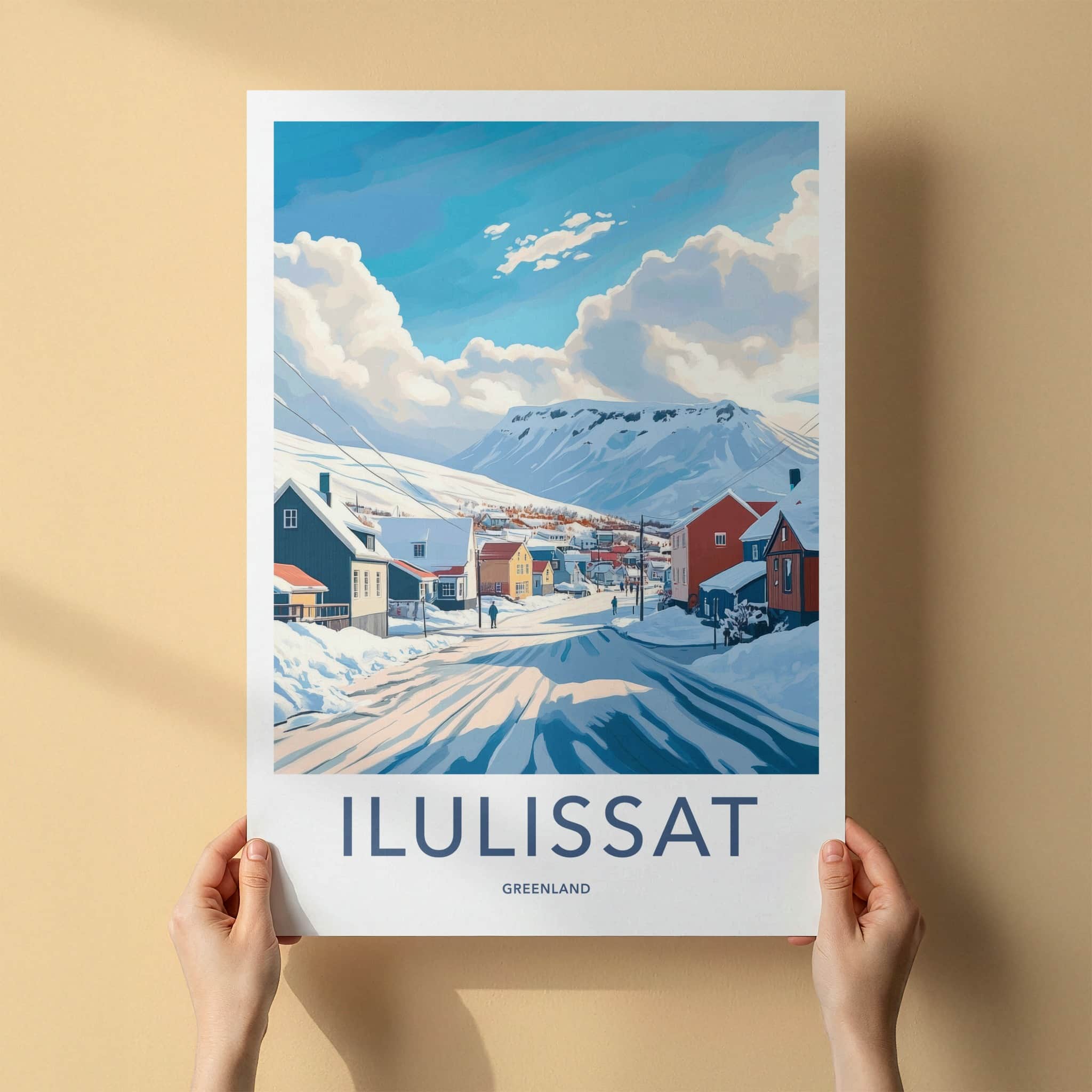 Ilulissat Poster - Greenland Travel Art - Winter Mountain Village Home Decor