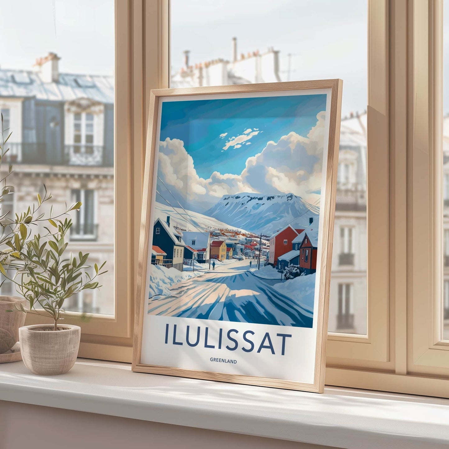 Ilulissat Poster - Greenland Travel Art - Winter Mountain Village Home Decor