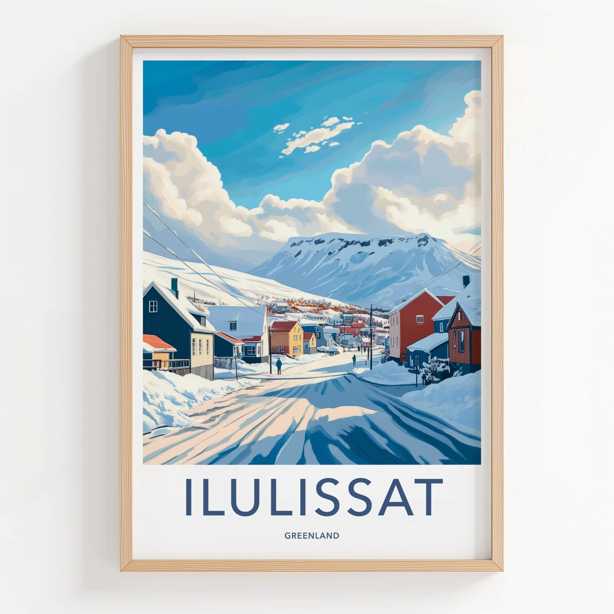 Ilulissat Poster - Greenland Travel Art - Winter Mountain Village Home Decor