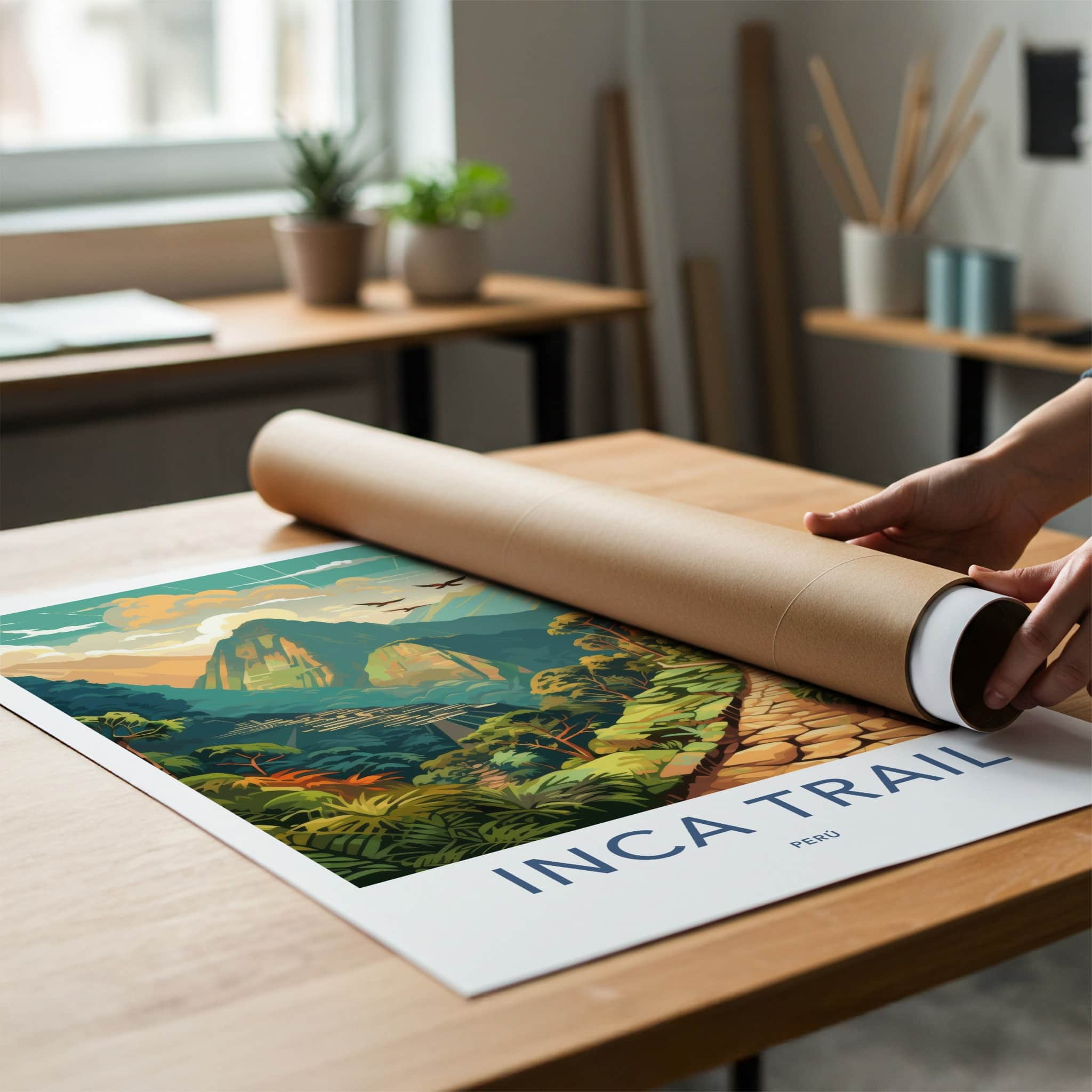 Inca Trail Poster - Peru Travel Art - Ancient Stone Path Home Decor