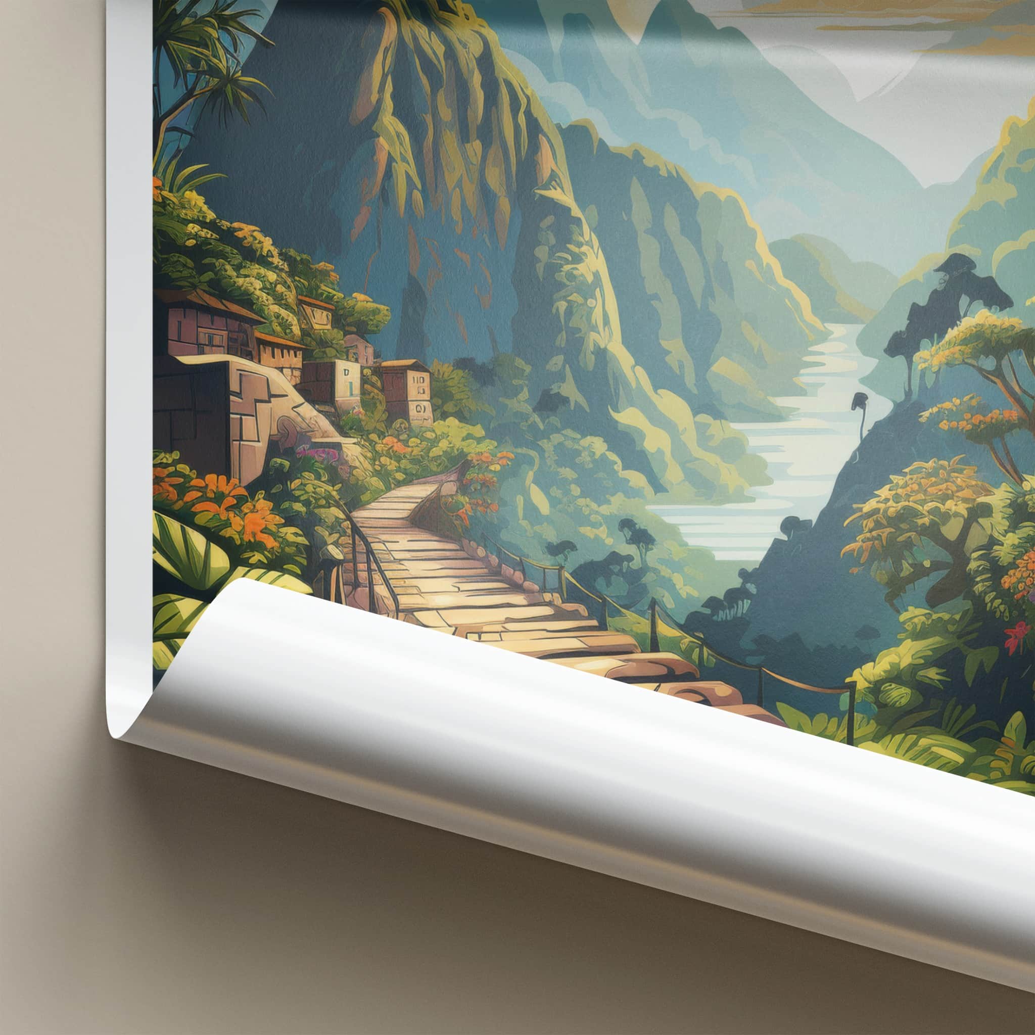 Inca Trail Poster - Peru Travel Art - Sunset Mountain Trail Home Decor
