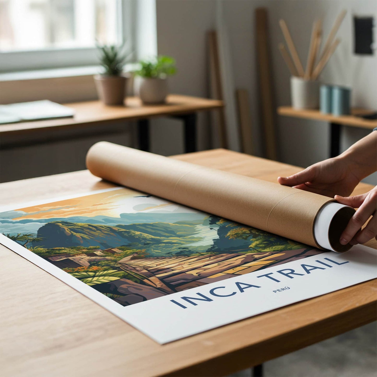 Inca Trail Poster - Peru Travel Art - Sunset Mountain Trail Home Decor