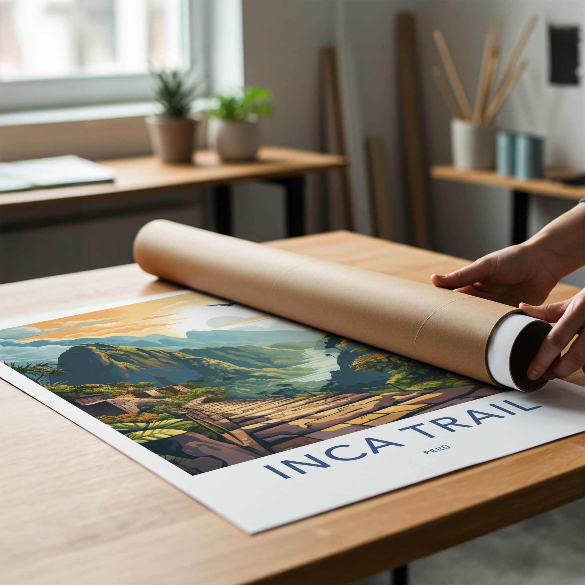 Inca Trail Poster - Peru Travel Art - Sunset Mountain Trail Home Decor