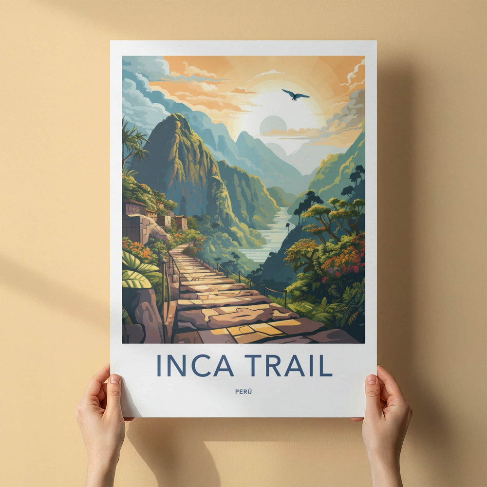 Inca Trail Poster - Peru Travel Art - Sunset Mountain Trail Home Decor