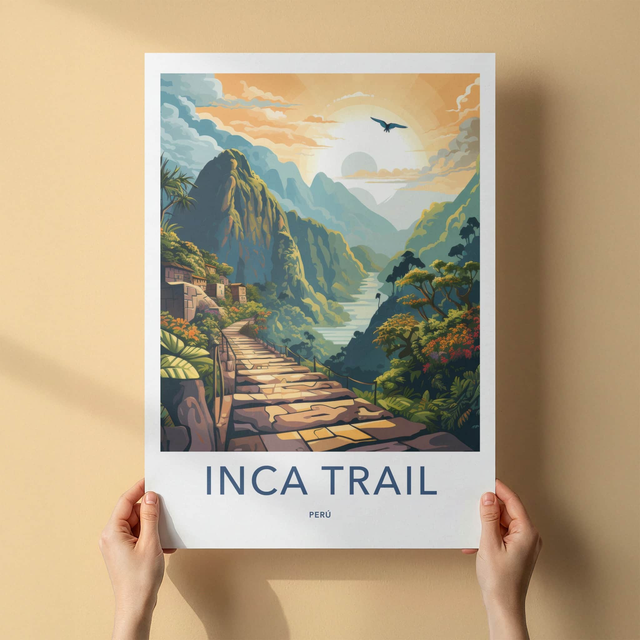 Inca Trail Poster - Peru Travel Art - Sunset Mountain Trail Home Decor