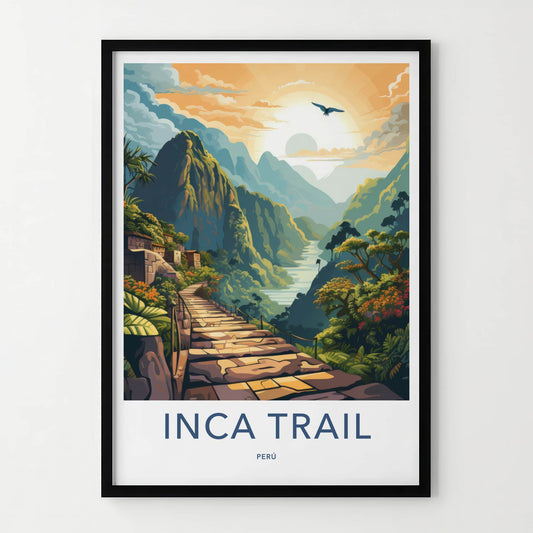 Inca Trail Poster - Peru Travel Art - Sunset Mountain Trail Home Decor