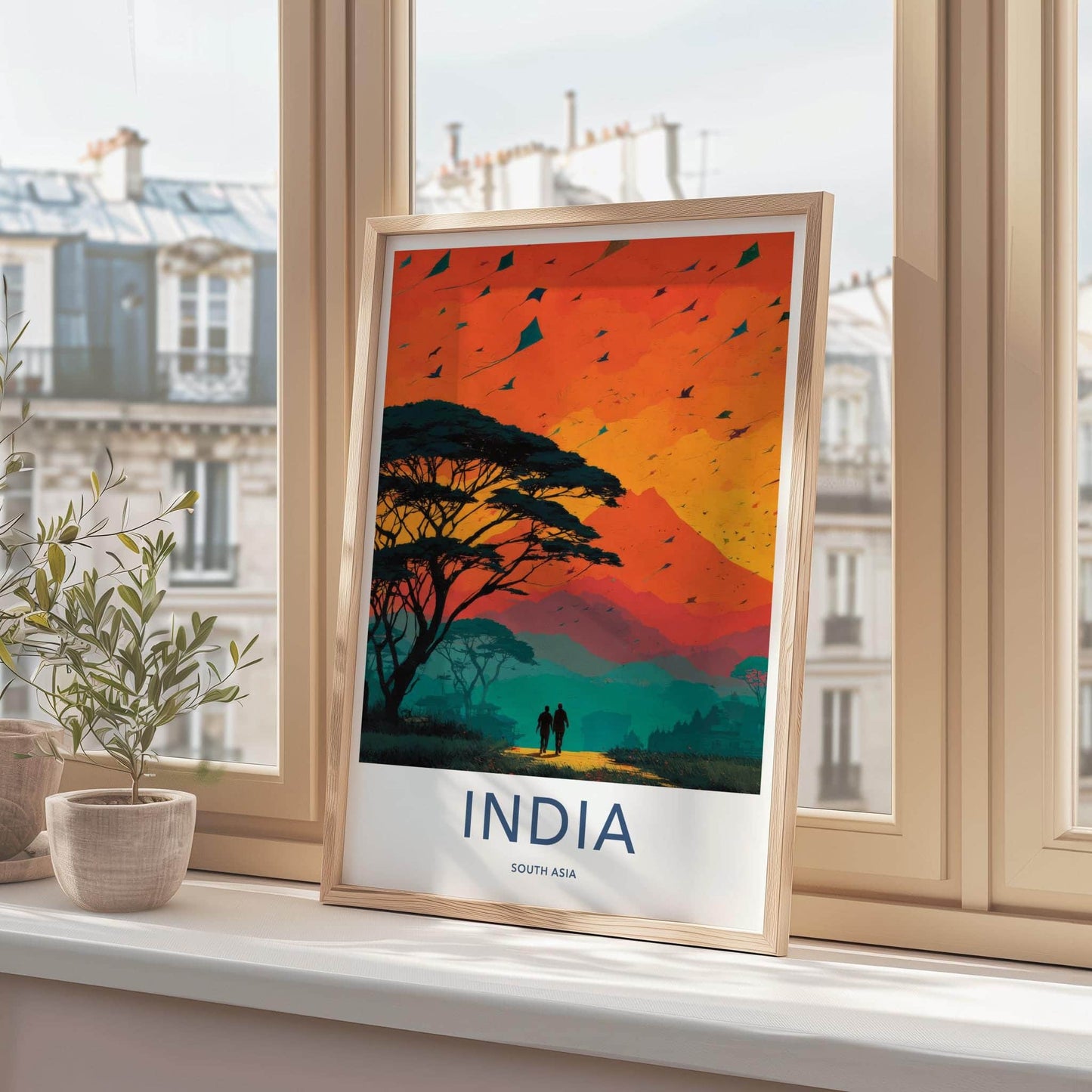 India Poster - India Travel Art - Gujarat Kite Flying Sunset Home Decor