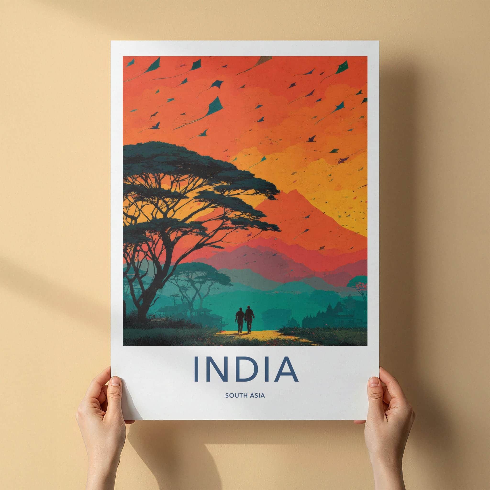 India Poster - India Travel Art - Gujarat Kite Flying Sunset Home Decor