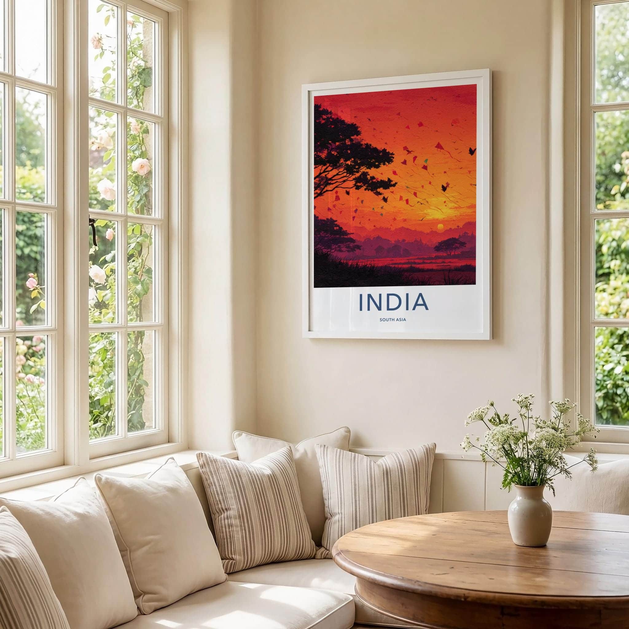 India Poster - India Travel Art - Gujarat Vibrant Sunset Kites Wall Decor