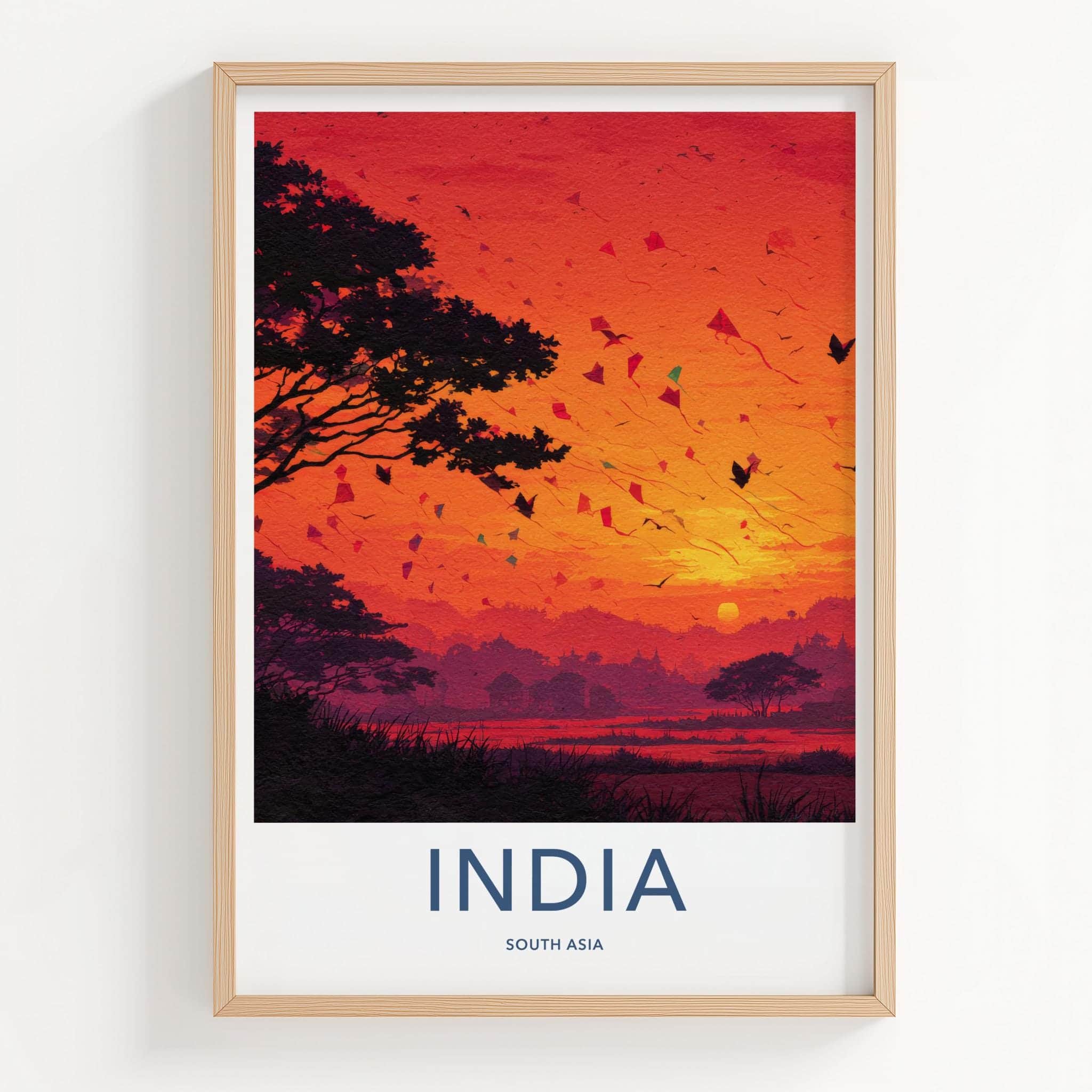 India Poster - India Travel Art - Gujarat Vibrant Sunset Kites Wall Decor