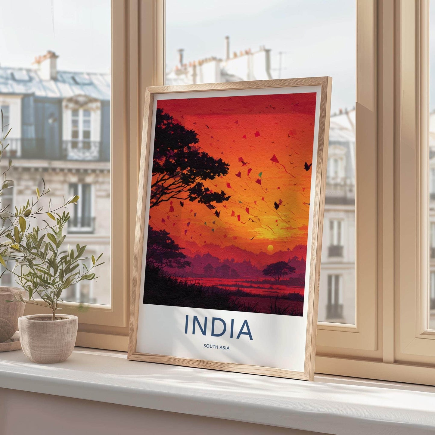India Poster - India Travel Art - Gujarat Vibrant Sunset Kites Wall Decor
