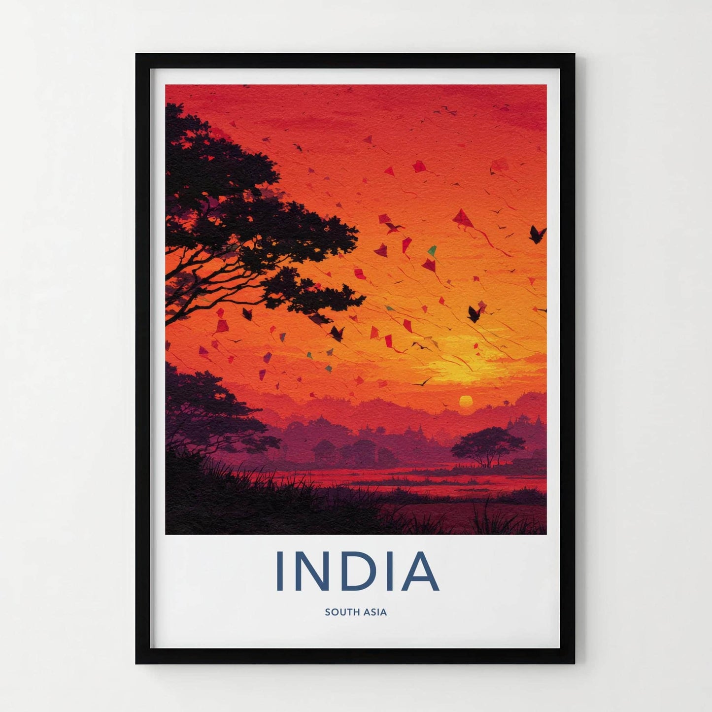 India Poster - India Travel Art - Gujarat Vibrant Sunset Kites Wall Decor