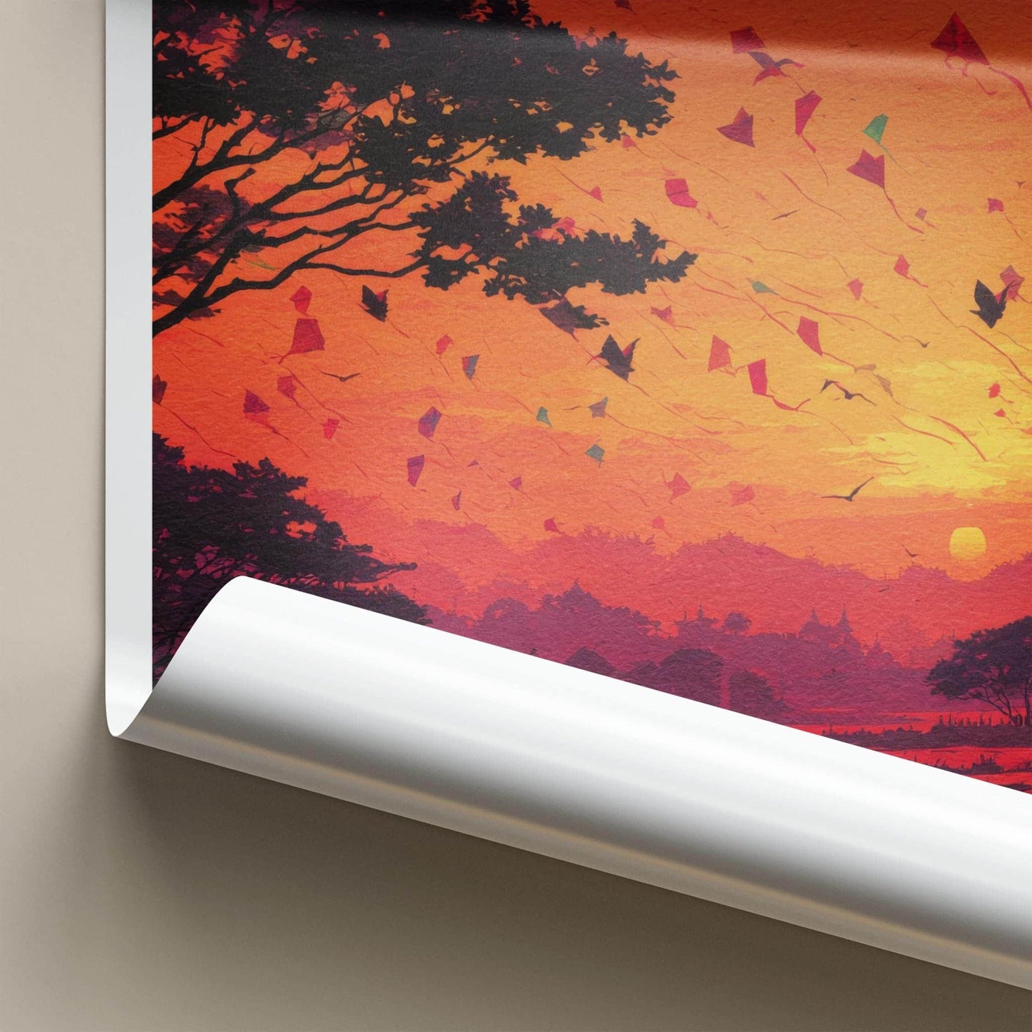 India Poster - India Travel Art - Gujarat Vibrant Sunset Kites Wall Decor