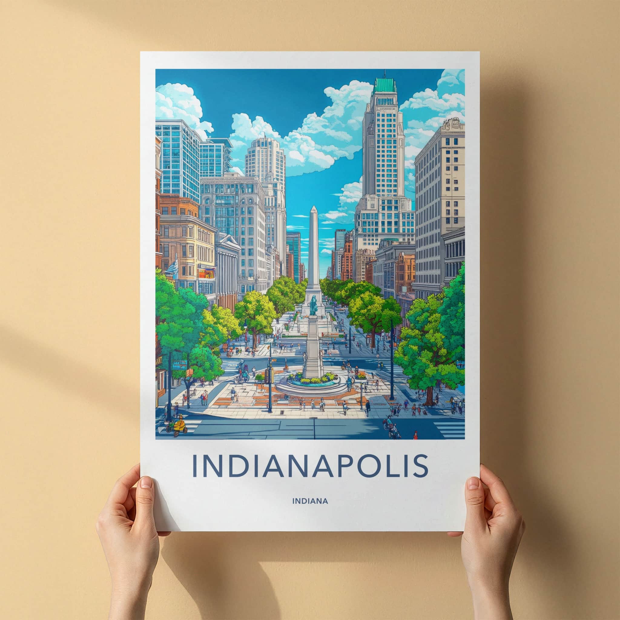 Indianapolis Poster - Indiana Wall Art - Monumental Cityscape Scene Home Decor