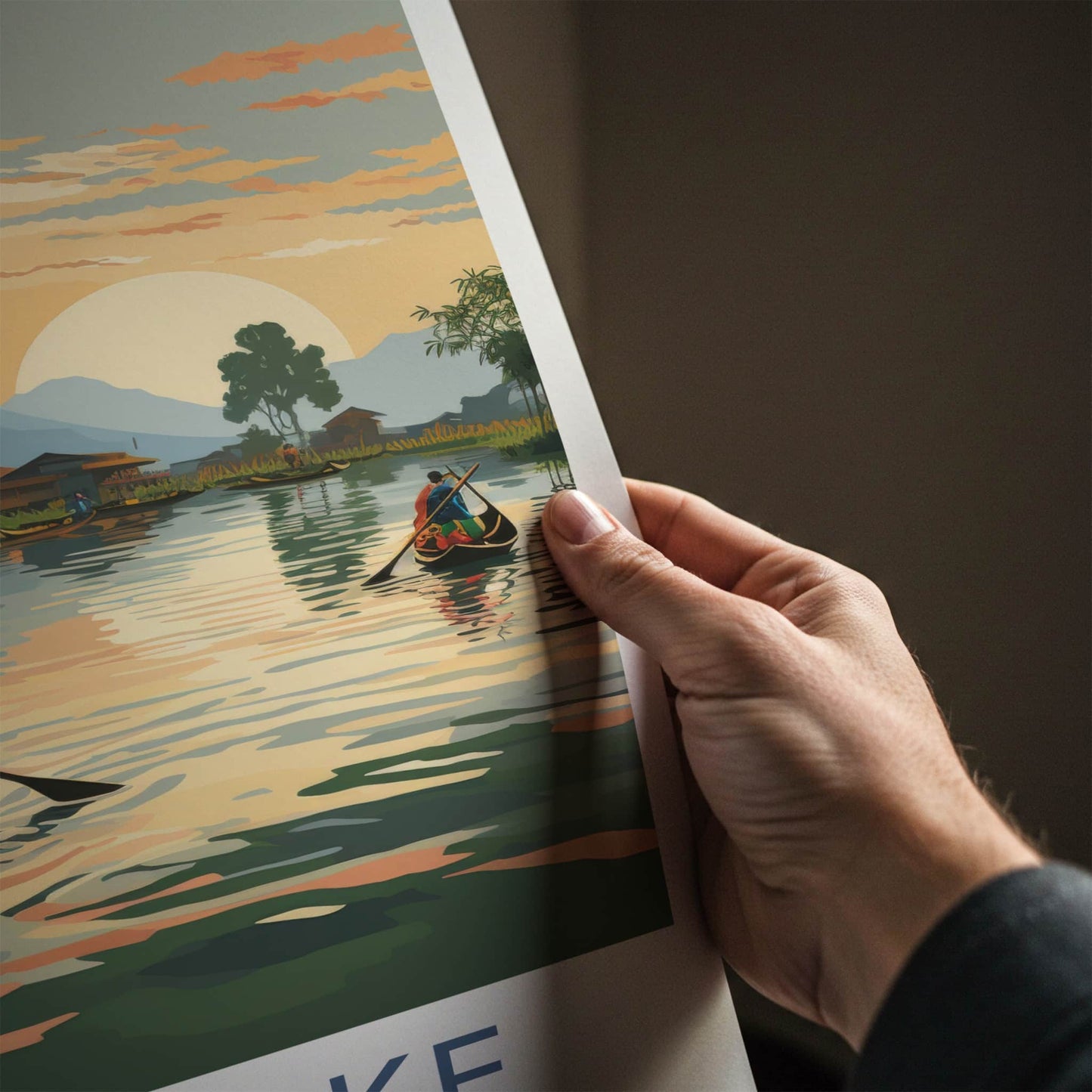 Inle Lake Poster - Myanmar Travel Art - Stilt Village Sunset Home Decor