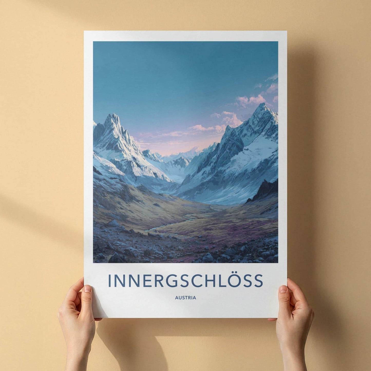 Innergschloss Poster - Austria Travel Art - Snowy Mountain Valley Home Decor