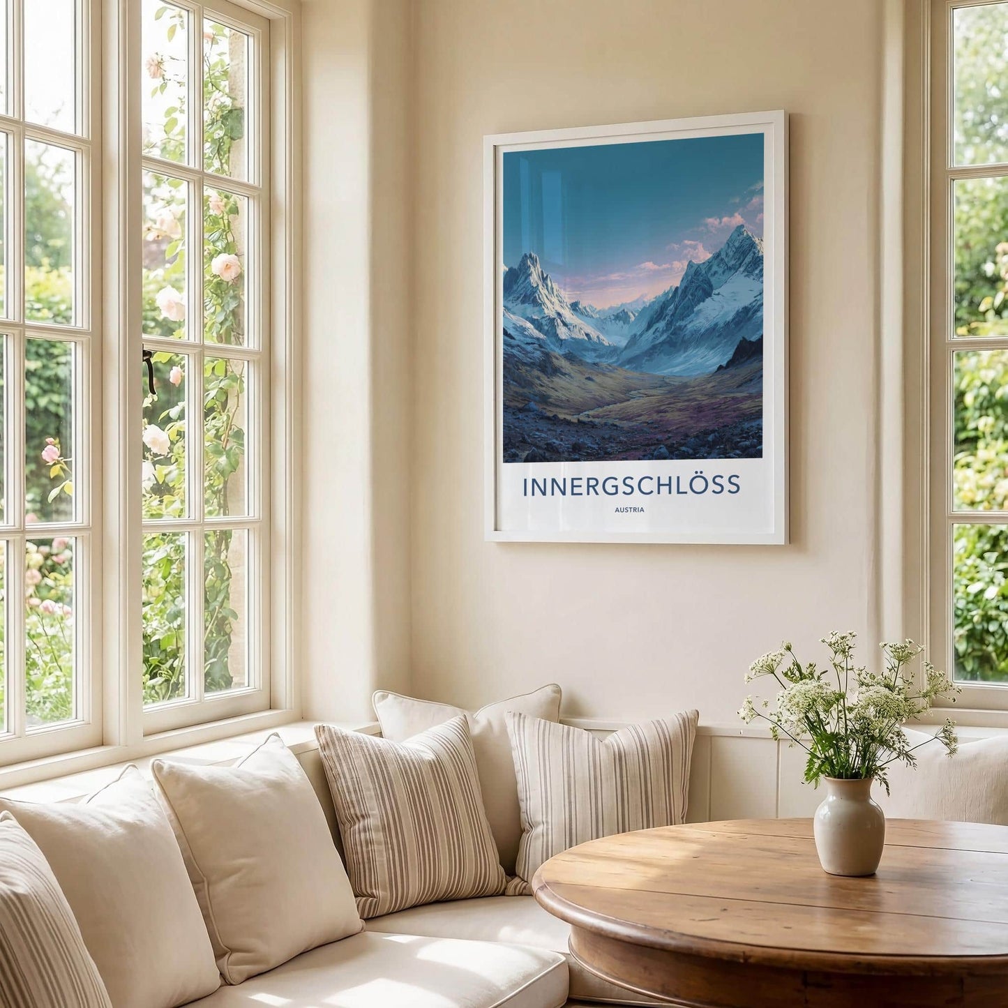 Innergschloss Poster - Austria Travel Art - Snowy Mountain Valley Home Decor