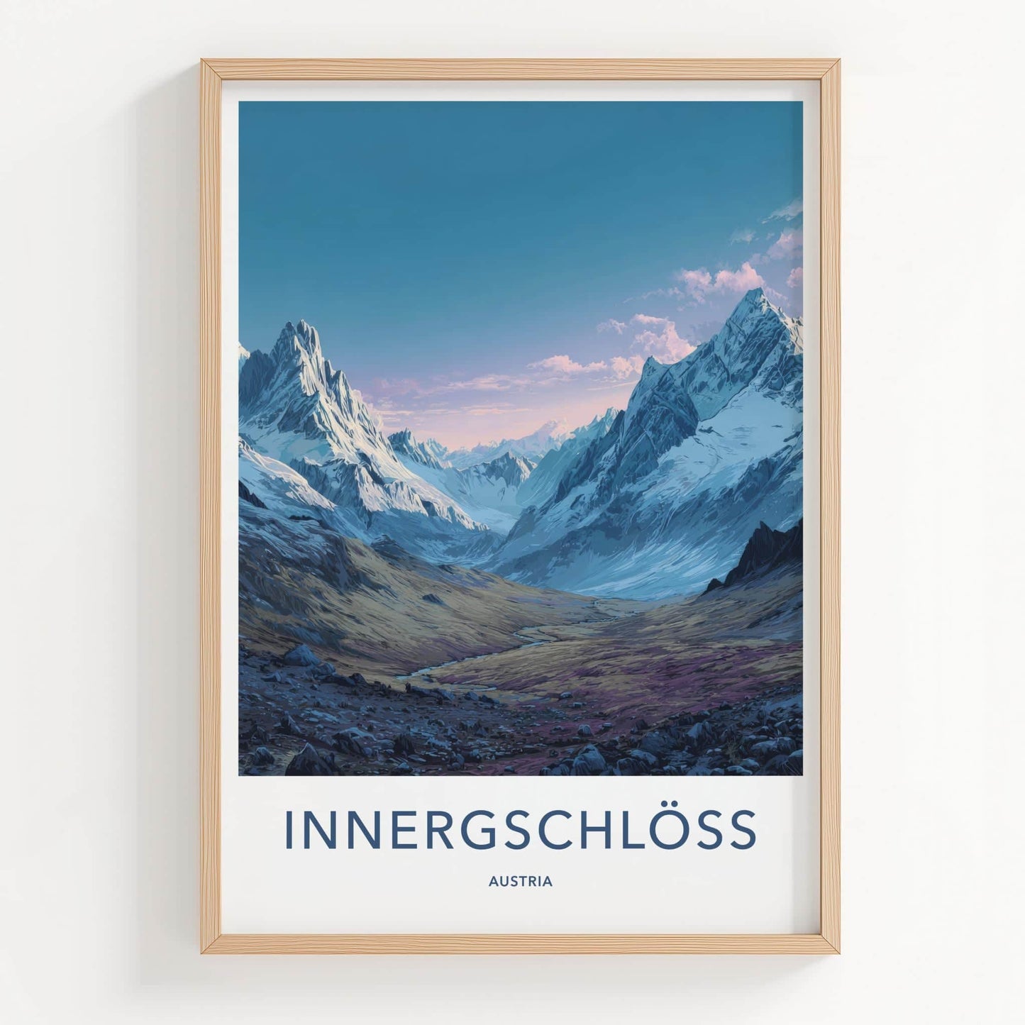 Innergschloss Poster - Austria Travel Art - Snowy Mountain Valley Home Decor