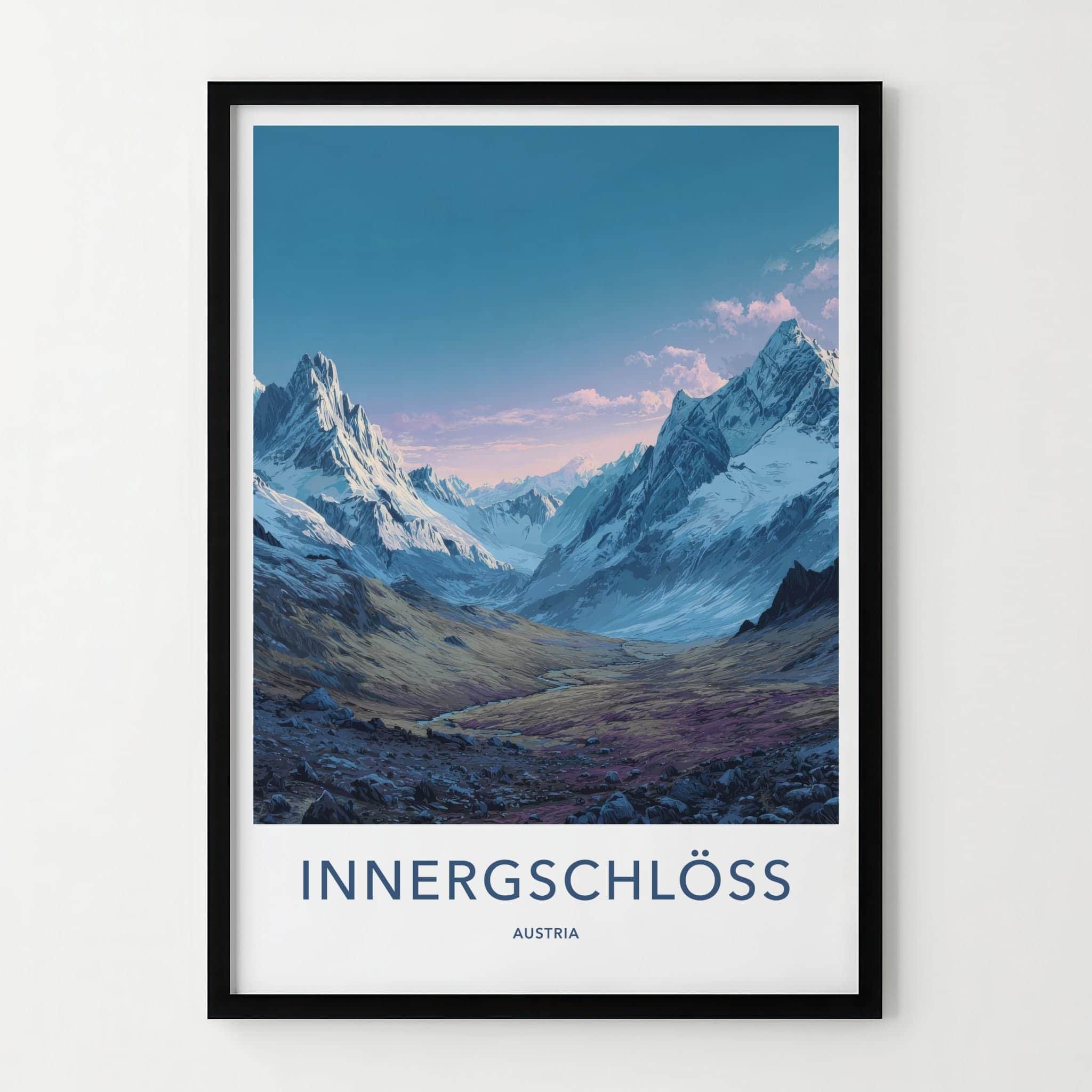 Innergschloss Poster - Austria Travel Art - Snowy Mountain Valley Home Decor