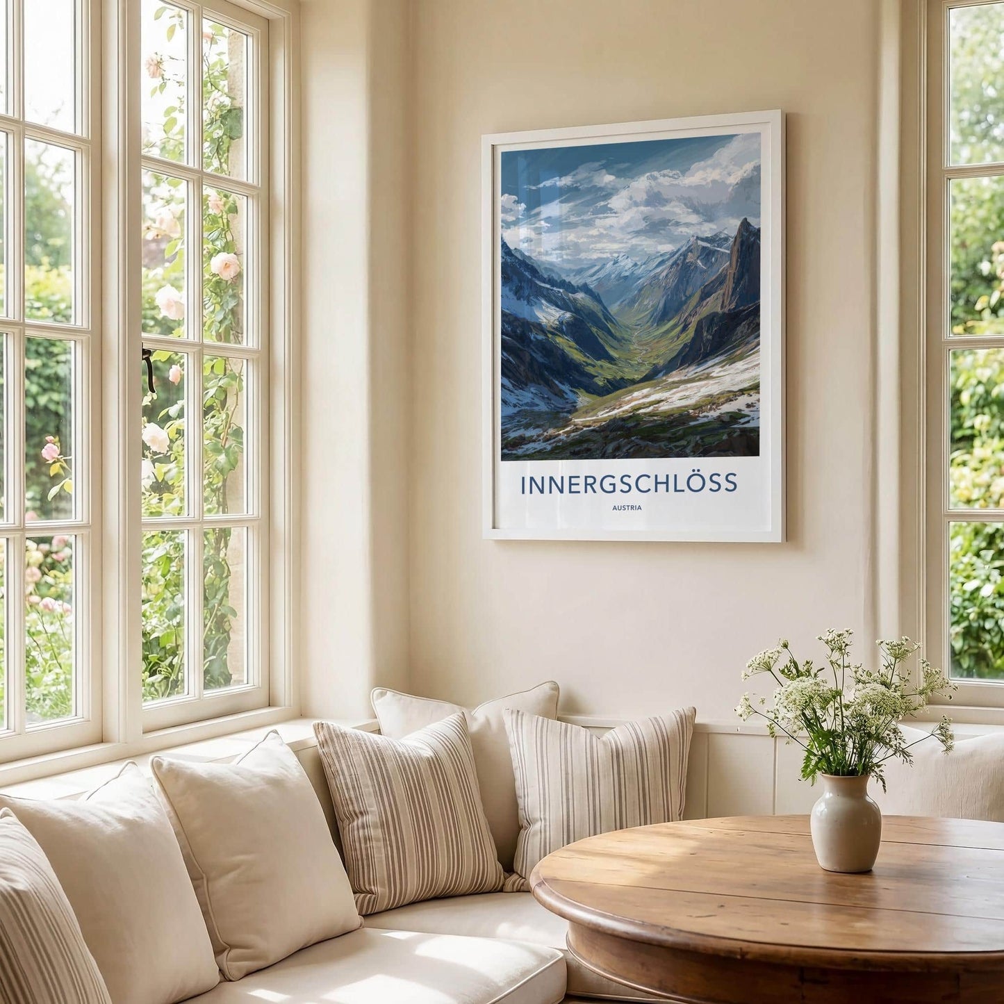 Innergschloss Poster - Austria Travel Art - Snowy Mountain Valley Home Decor