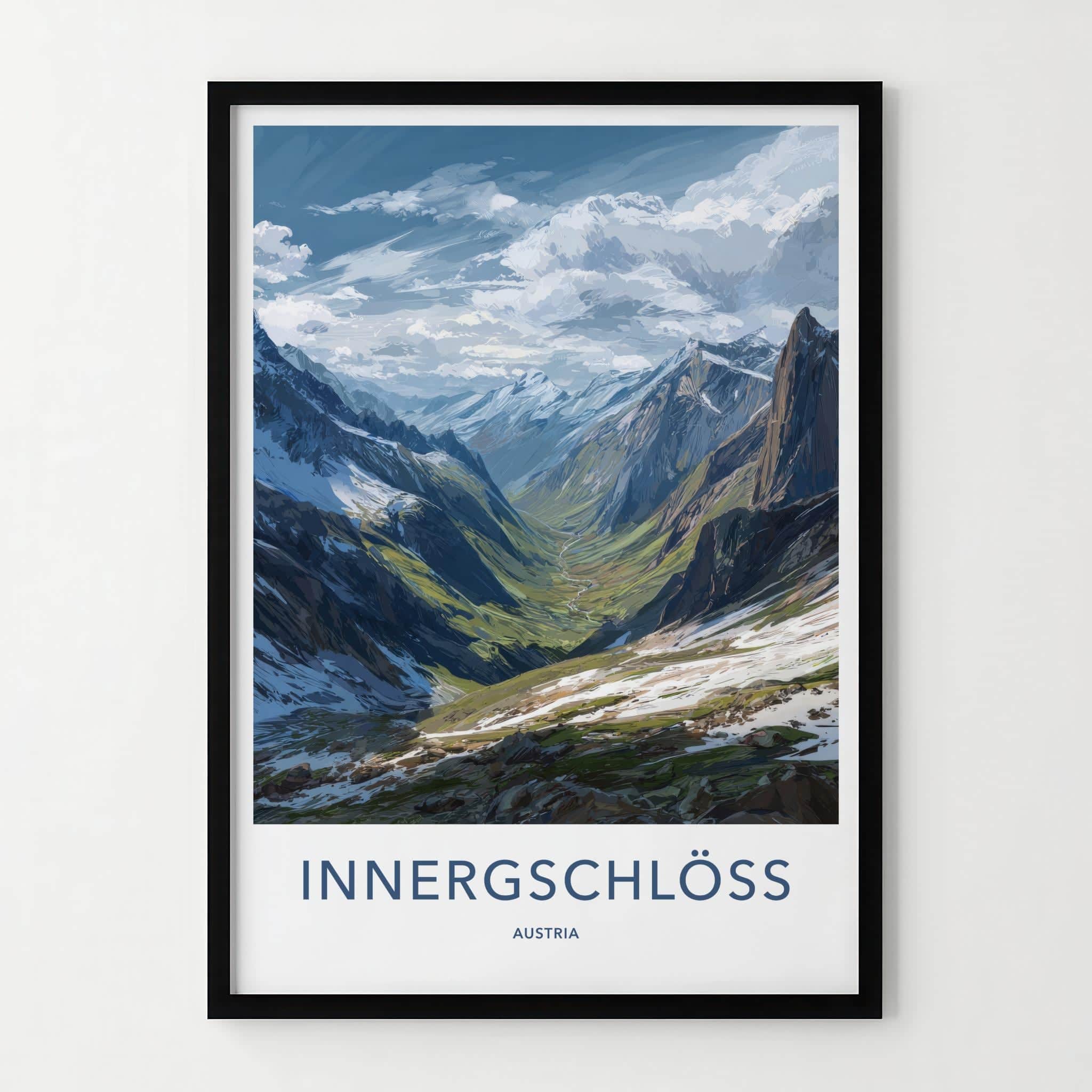 Innergschloss Poster - Austria Travel Art - Snowy Mountain Valley Home Decor