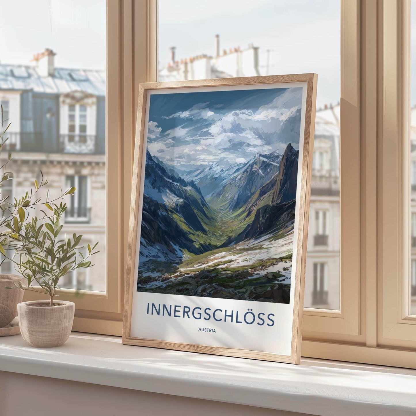 Innergschloss Poster - Austria Travel Art - Snowy Mountain Valley Home Decor