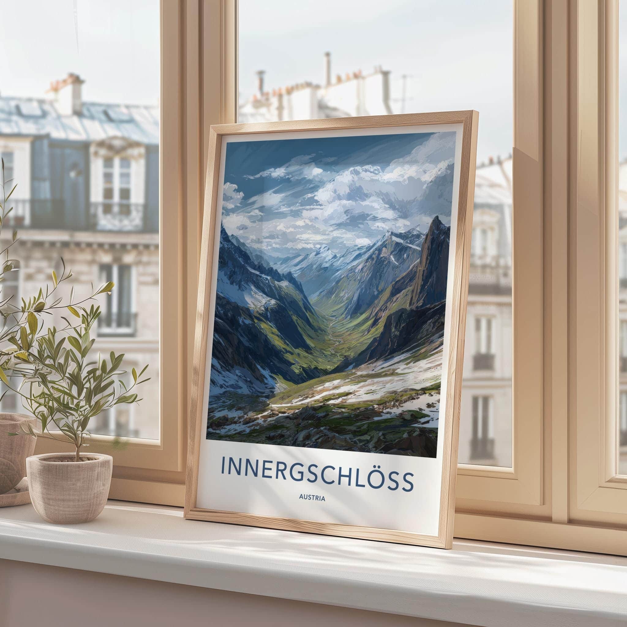 Innergschloss Poster - Austria Travel Art - Snowy Mountain Valley Home Decor