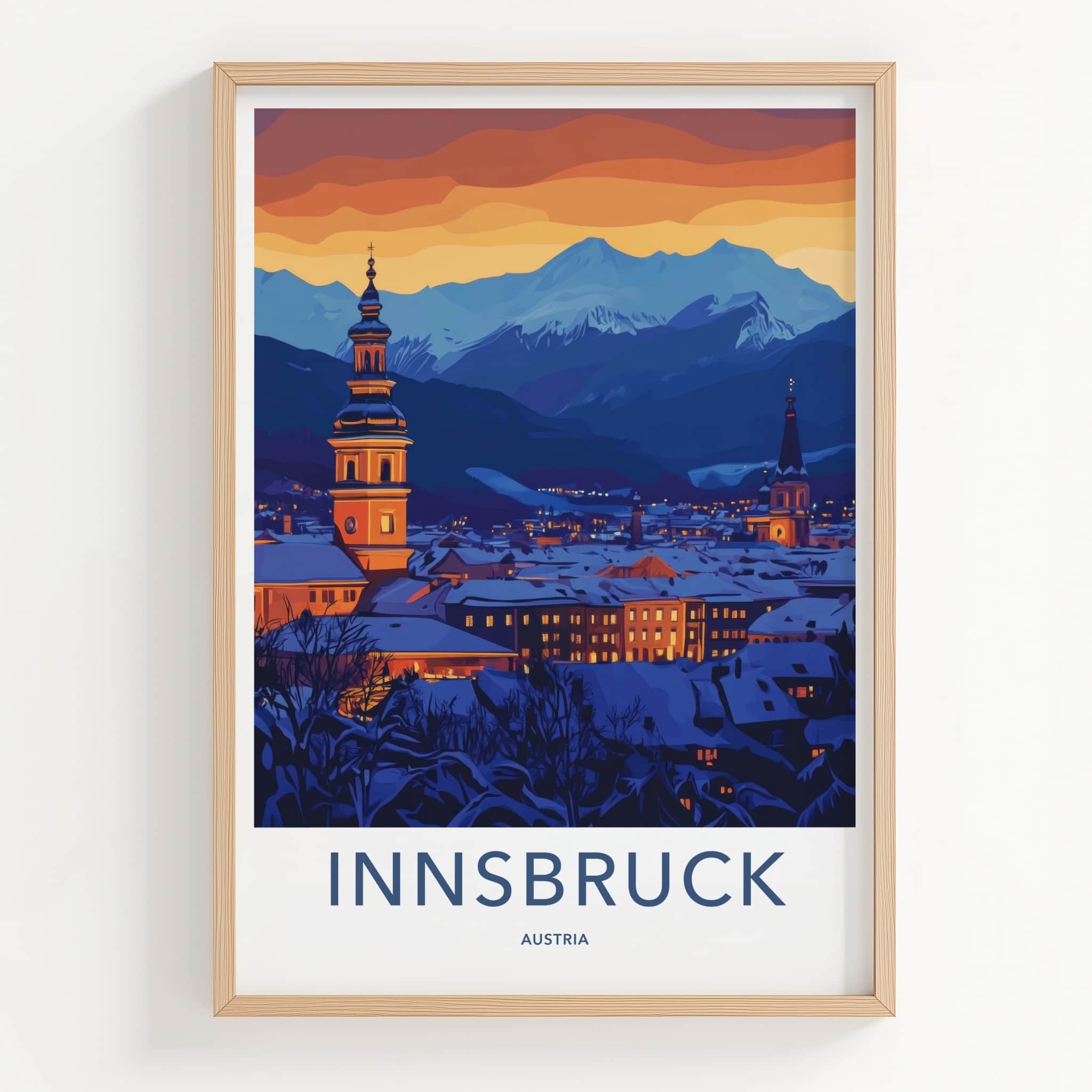 Innsbruck Poster - Austria Framed Print - Winter Alpine Evening Framed Decor
