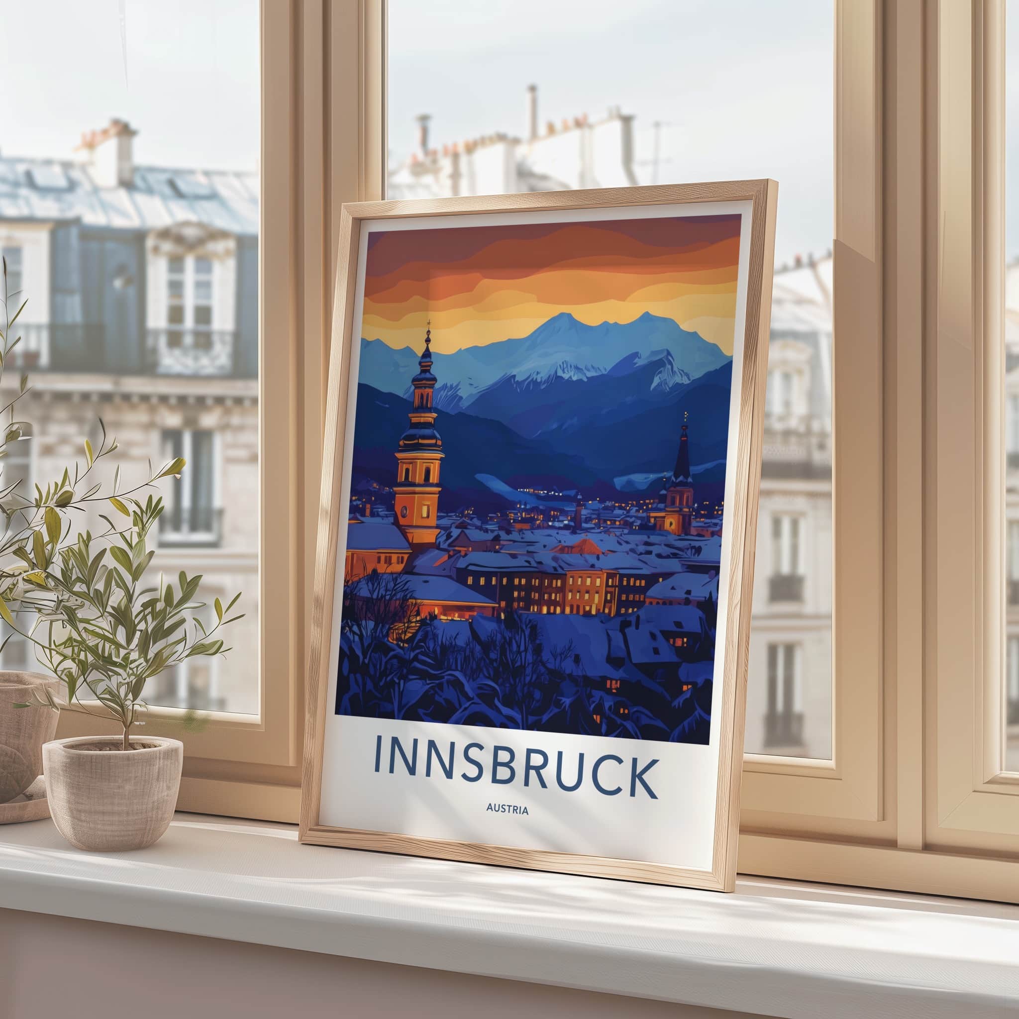 Innsbruck Poster - Austria Framed Print - Winter Alpine Evening Framed Decor