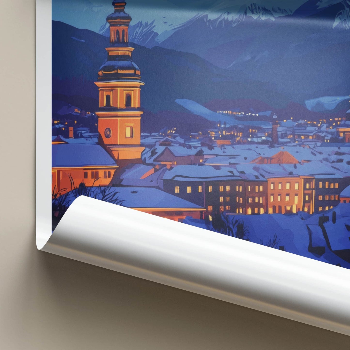 Innsbruck Poster - Austria Framed Print - Winter Alpine Evening Framed Decor