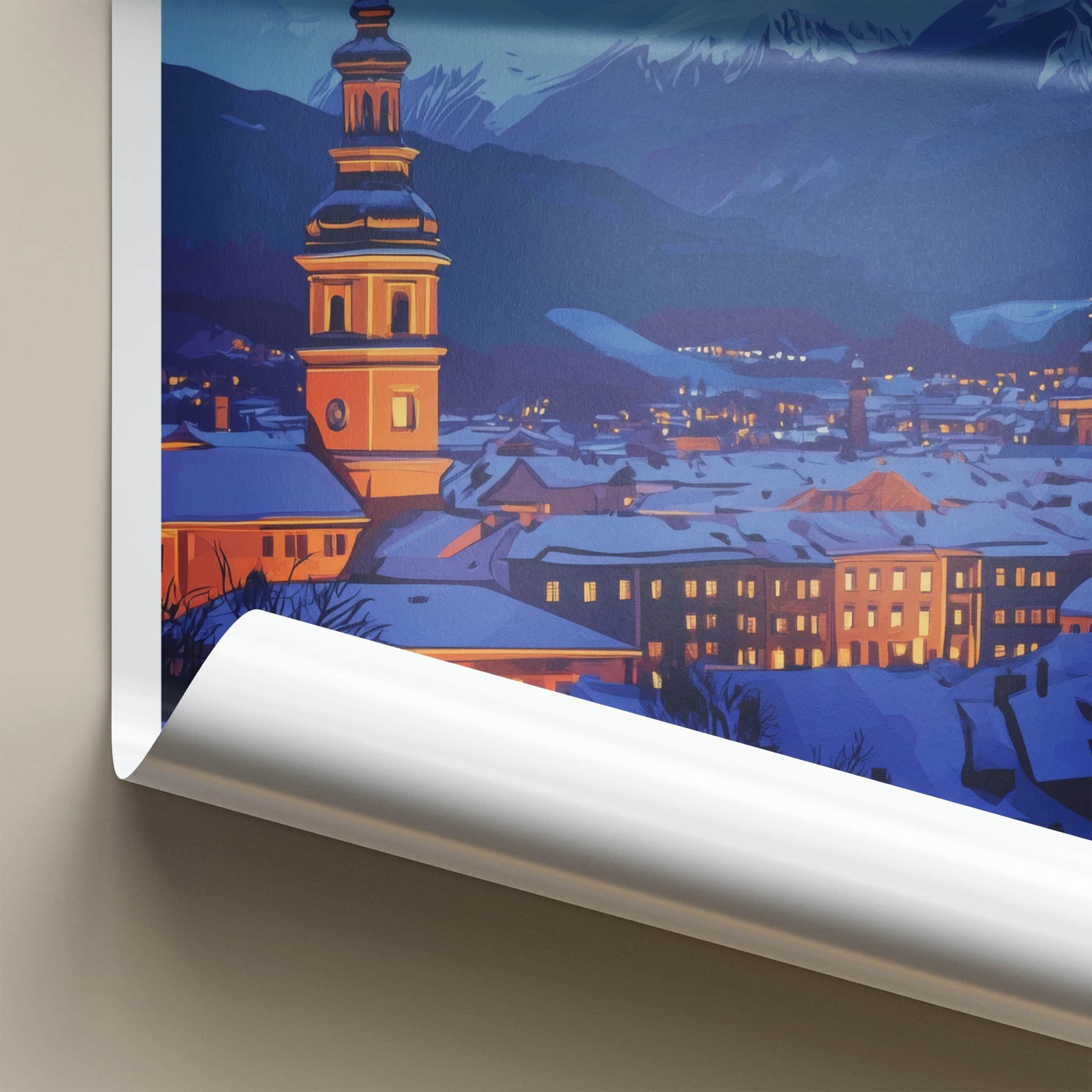 Innsbruck Poster - Austria Framed Print - Winter Alpine Evening Framed Decor