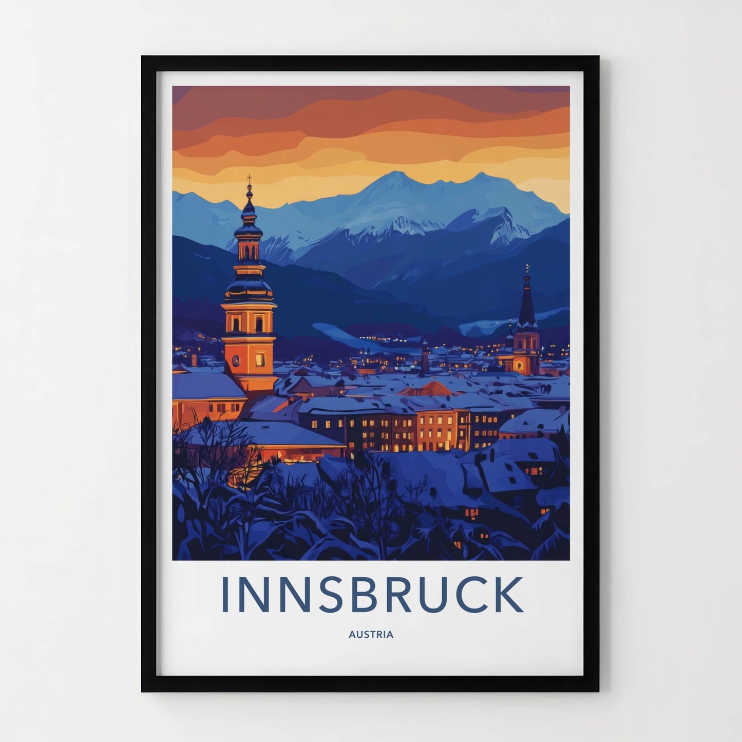Innsbruck Poster - Austria Framed Print - Winter Alpine Evening Framed Decor