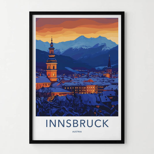 Innsbruck Poster - Austria Framed Print - Winter Alpine Evening Framed Decor