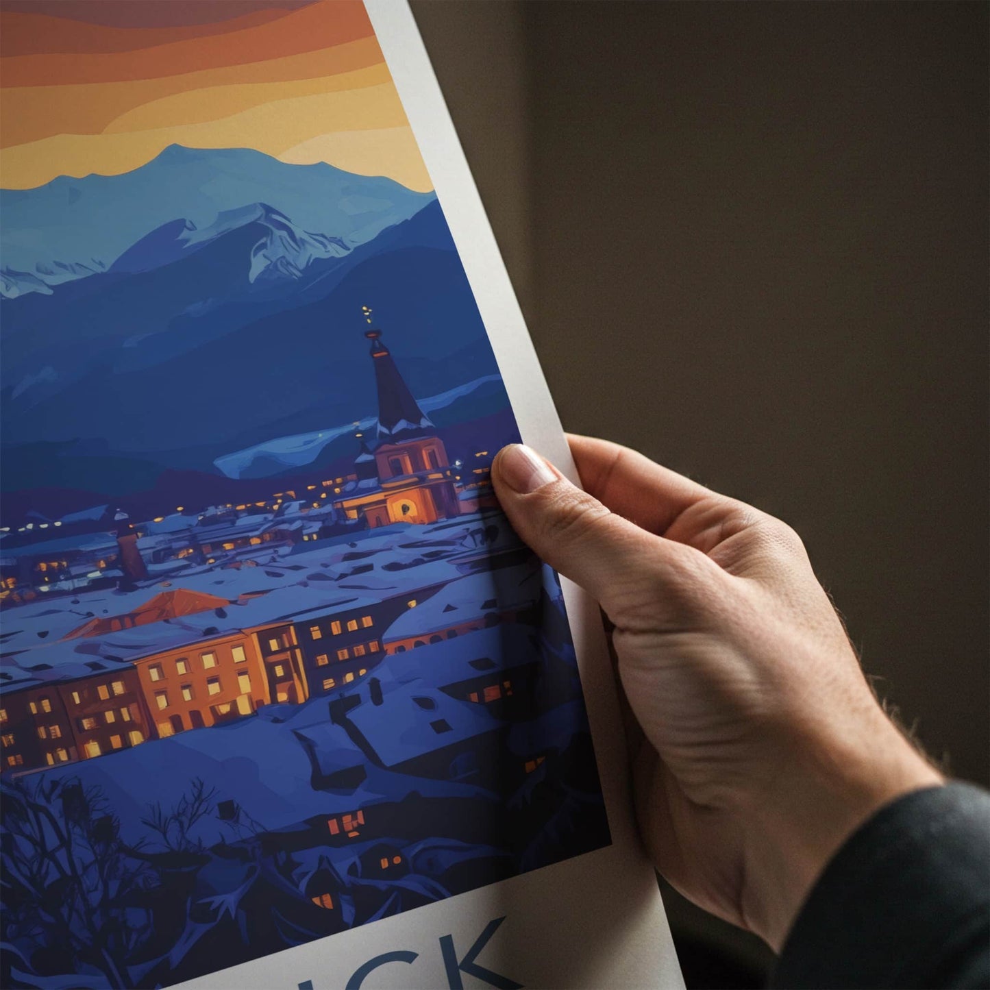 Innsbruck Poster - Austria Framed Print - Winter Alpine Evening Framed Decor