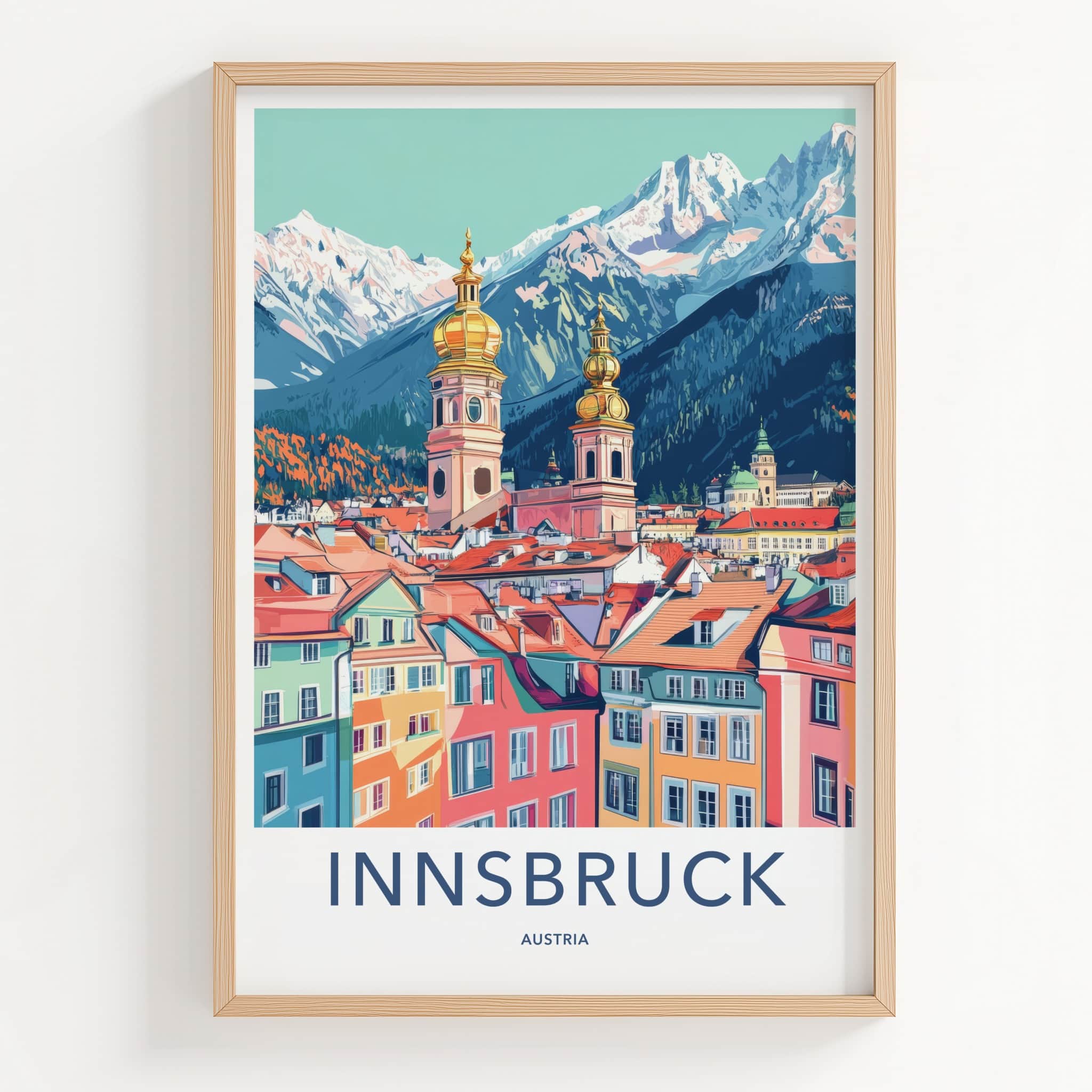 Innsbruck Poster - Austria Travel Art - Colorful City Peaks Home Decor