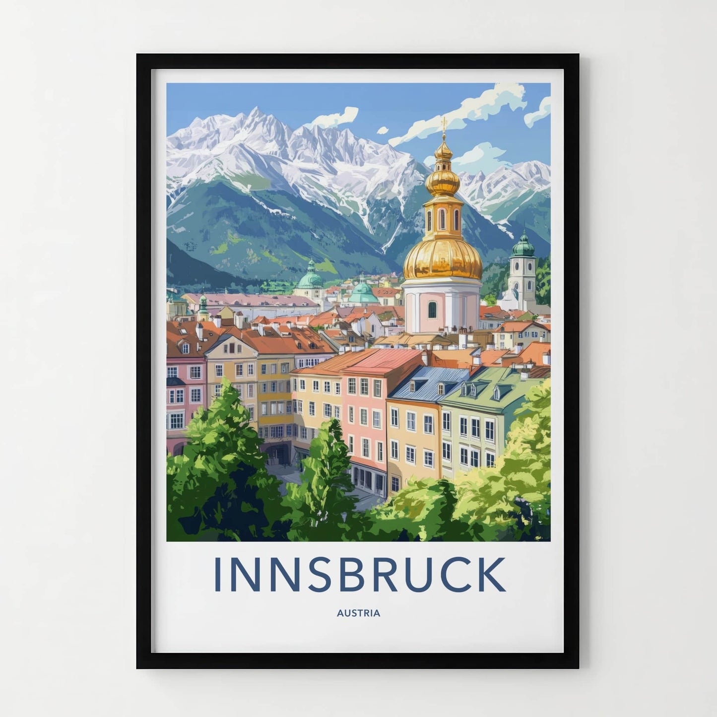 Innsbruck Poster - Austria Travel Art - Golden Dome Mountains Home Decor
