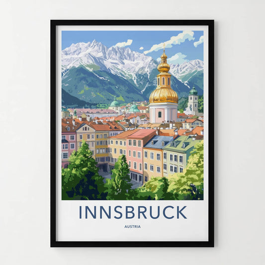 Innsbruck Poster - Austria Travel Art - Golden Dome Mountains Home Decor