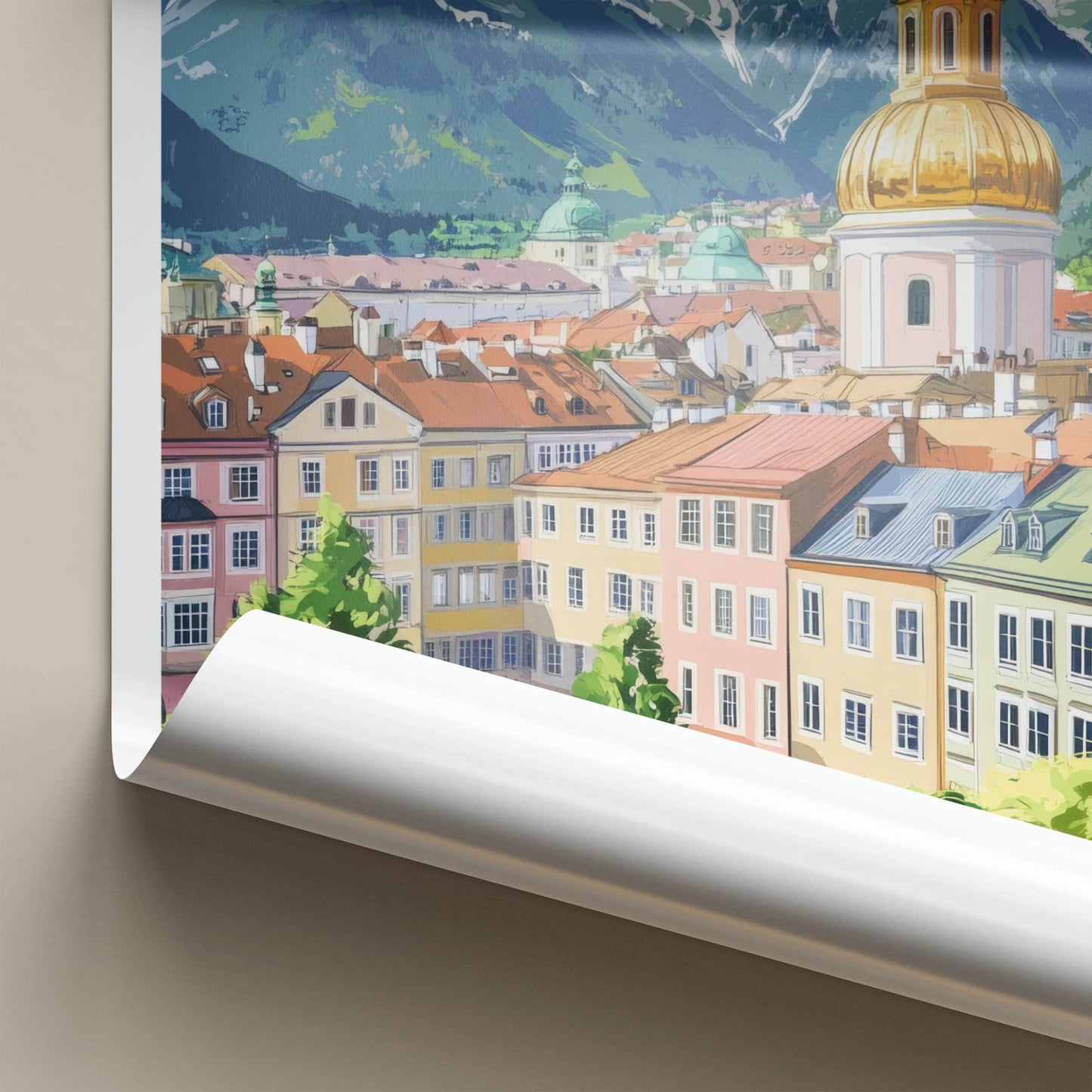 Innsbruck Poster - Austria Travel Art - Golden Dome Mountains Home Decor