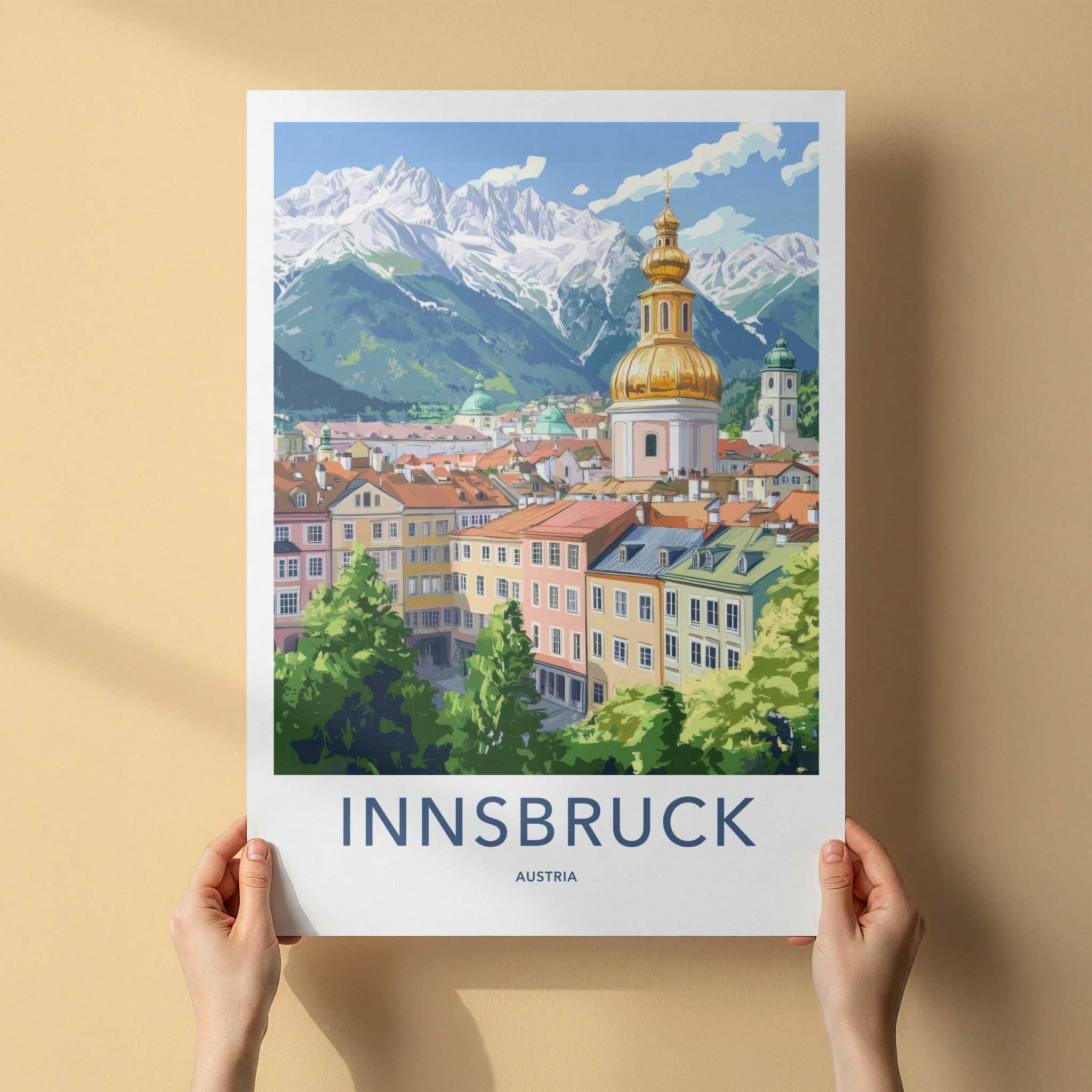Innsbruck Poster - Austria Travel Art - Golden Dome Mountains Home Decor