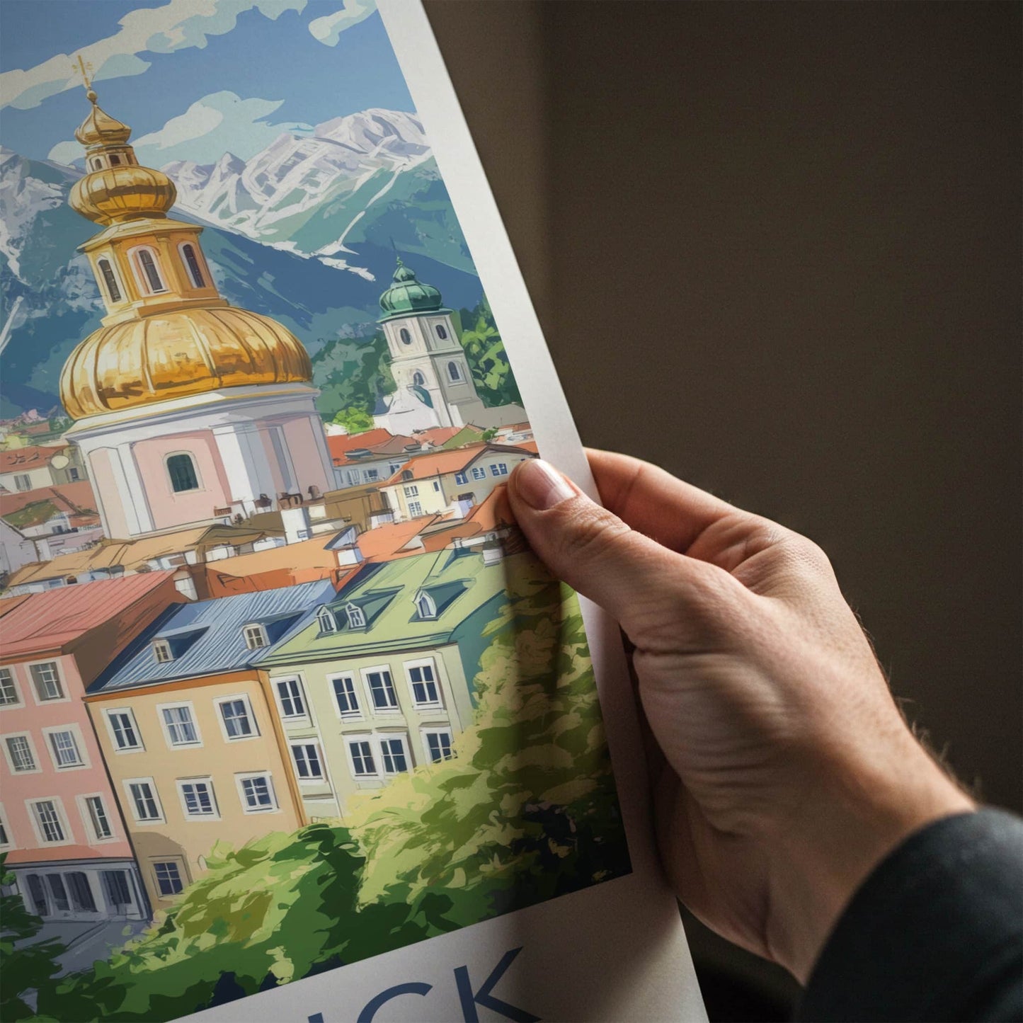 Innsbruck Poster - Austria Travel Art - Golden Dome Mountains Home Decor