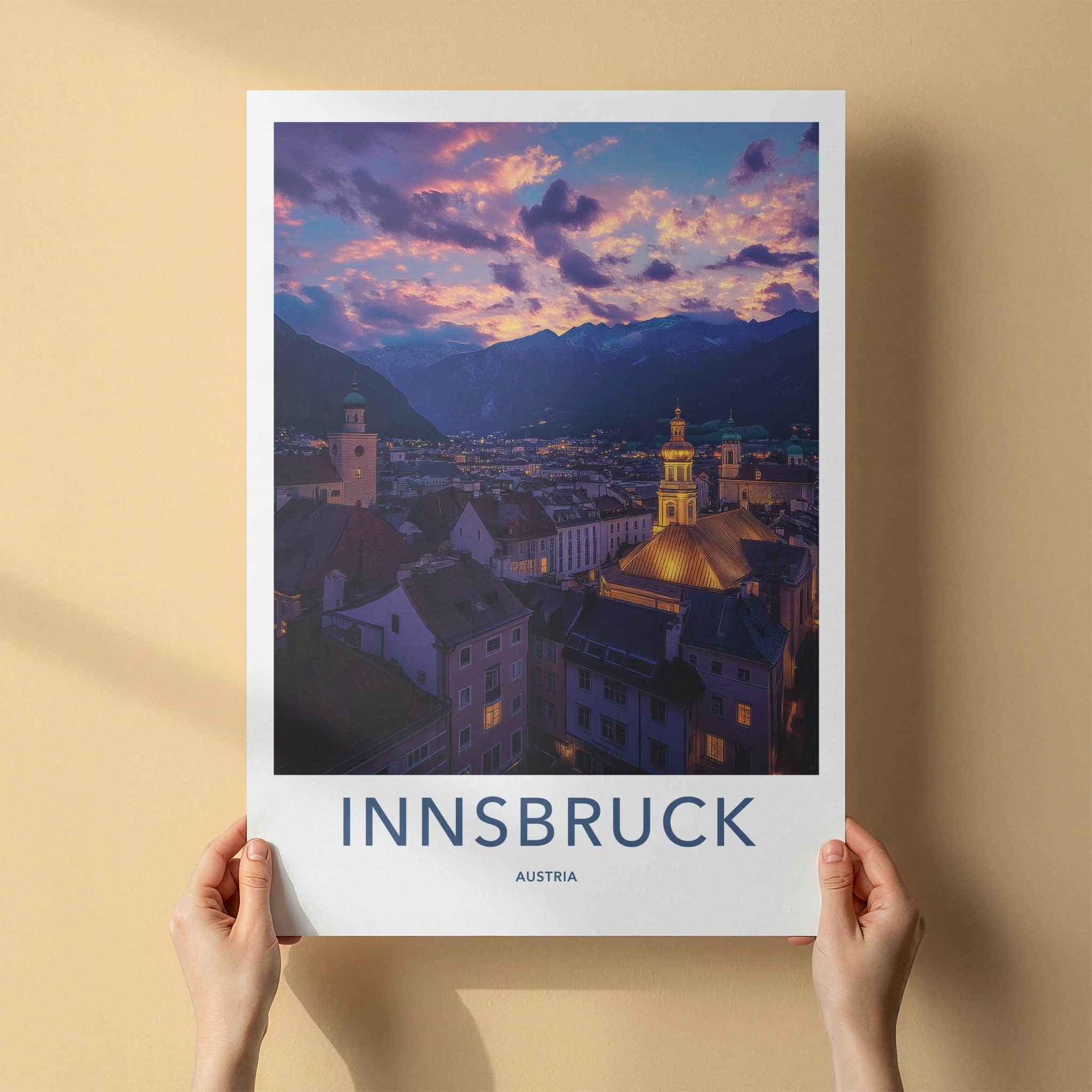 Innsbruck Poster - Austria Travel Art - Mountain City Sunset Home Decor