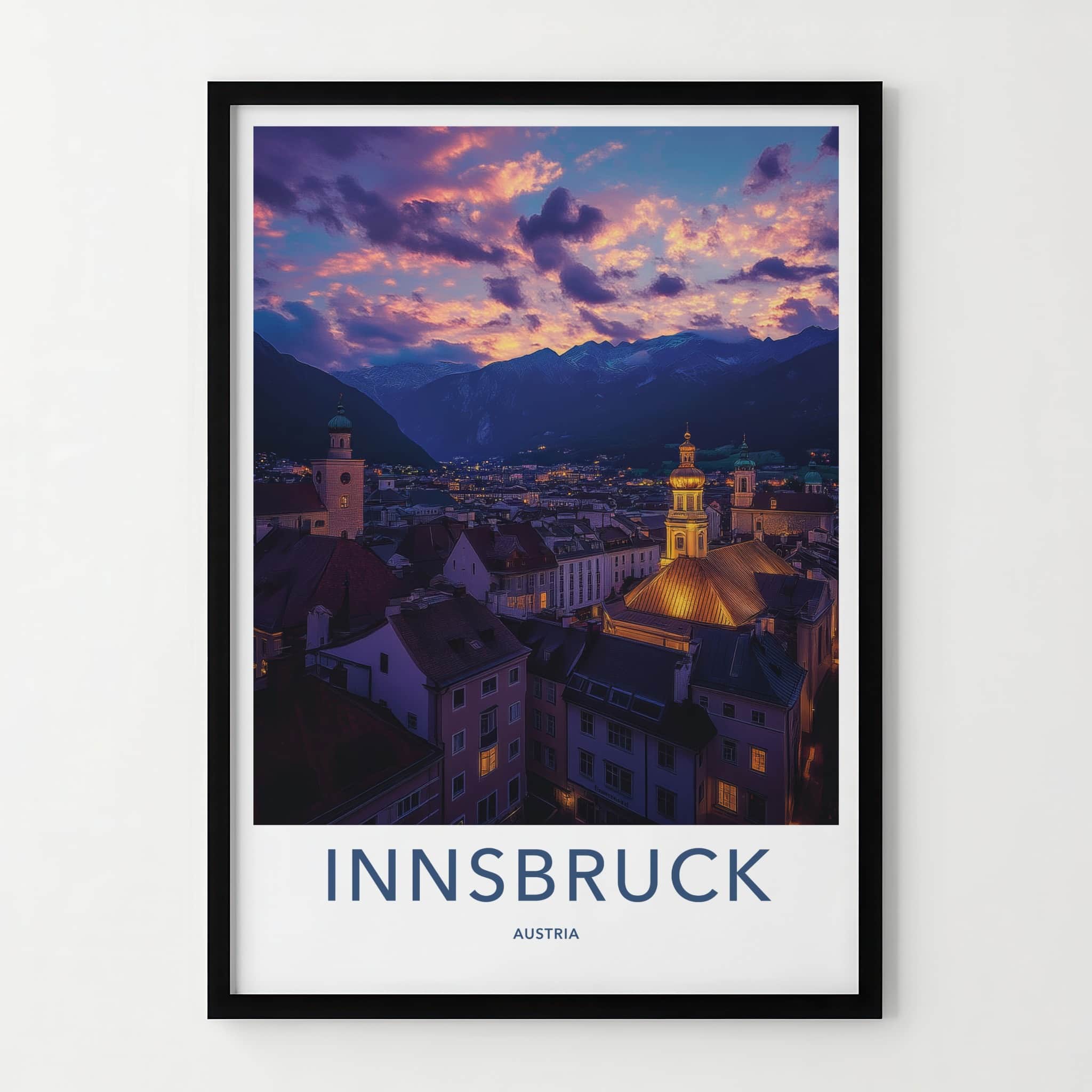 Innsbruck Poster - Austria Travel Art - Mountain City Sunset Home Decor