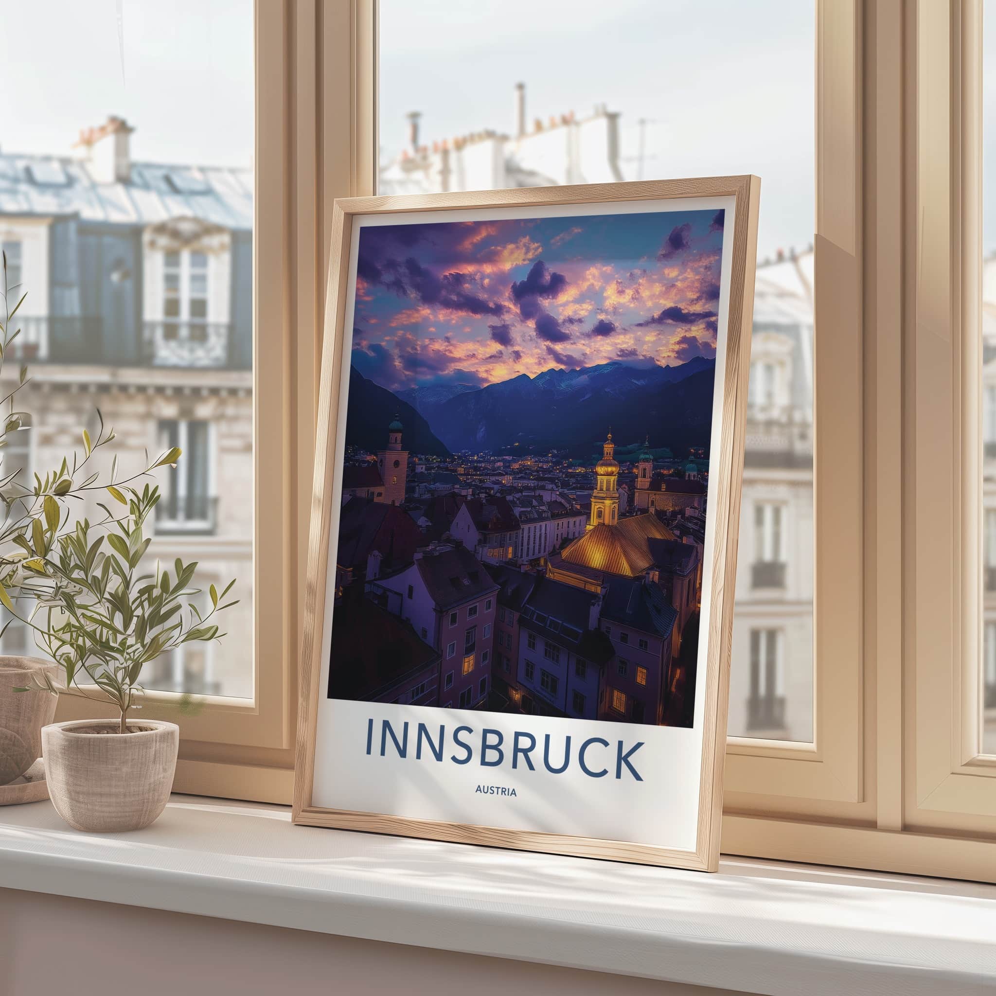 Innsbruck Poster - Austria Travel Art - Mountain City Sunset Home Decor