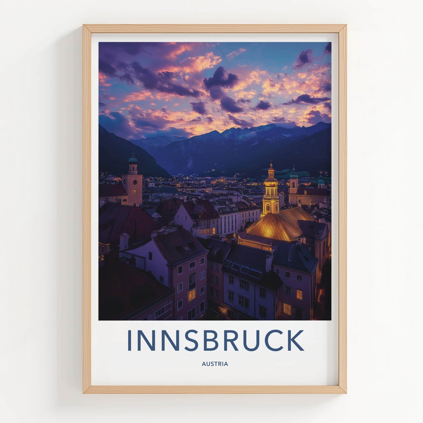 Innsbruck Poster - Austria Travel Art - Mountain City Sunset Home Decor