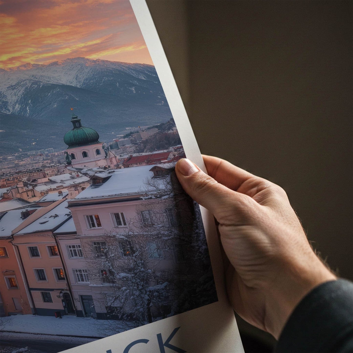 Innsbruck Poster - Austria Travel Art - Snowy City Sunset Home Decor