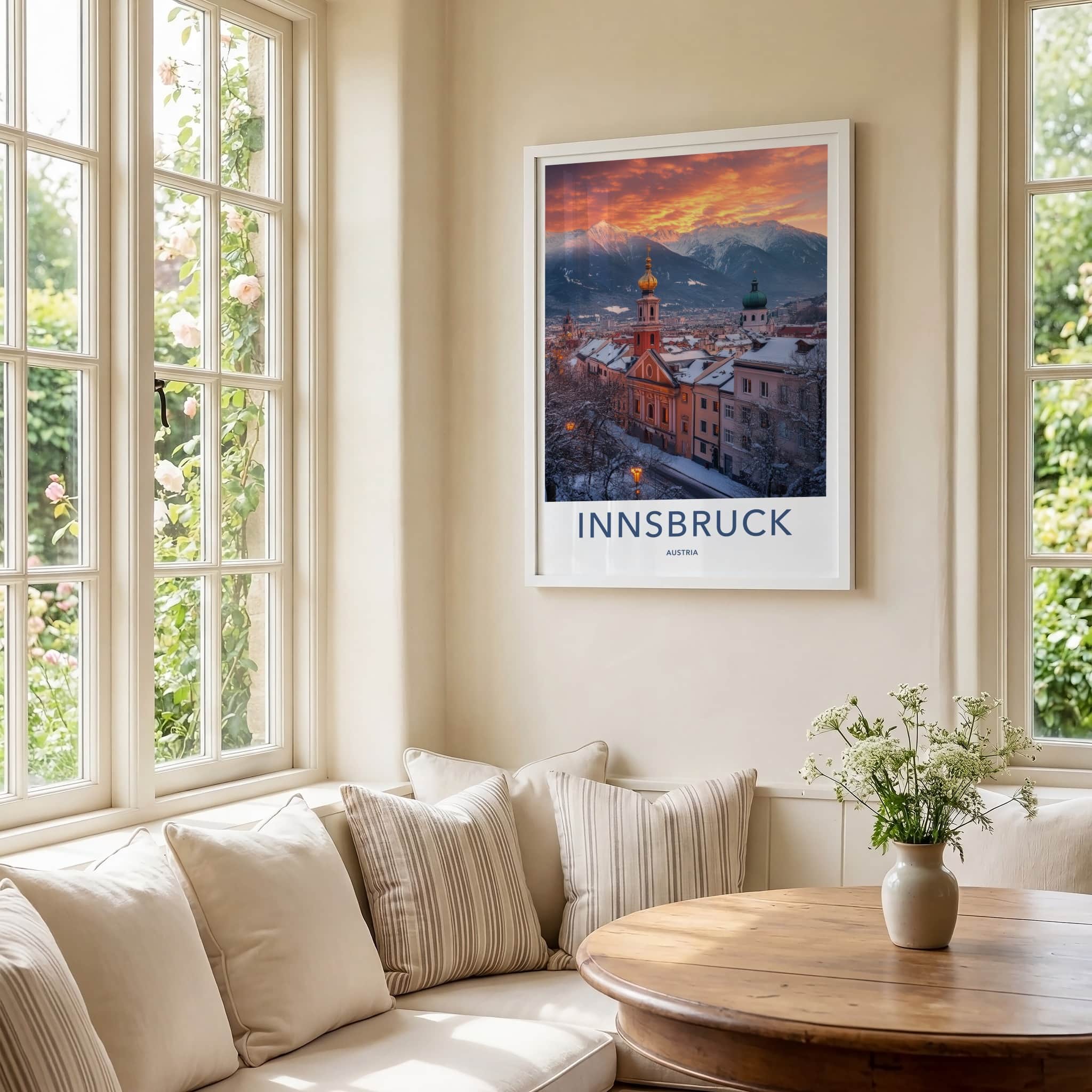 Innsbruck Poster - Austria Travel Art - Snowy City Sunset Home Decor