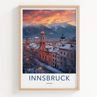 Innsbruck Poster - Austria Travel Art - Snowy City Sunset Home Decor